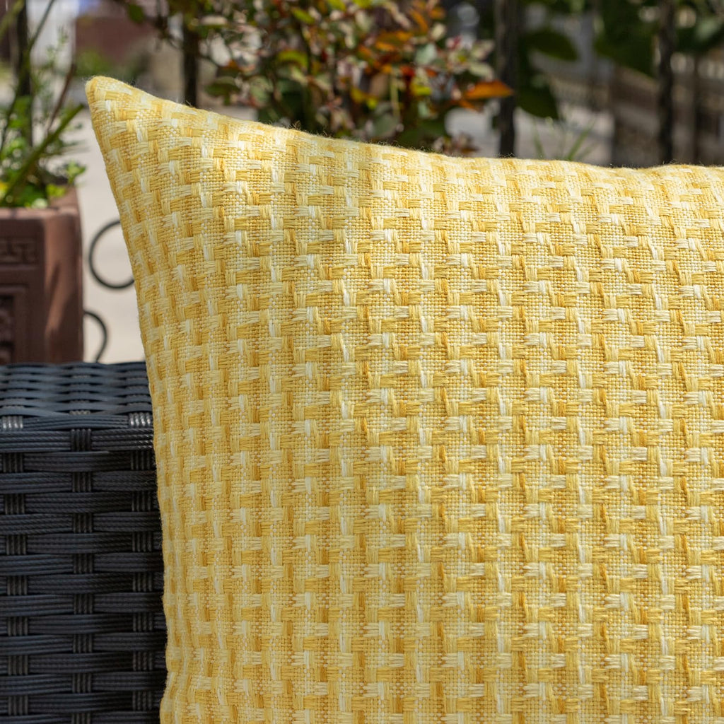 Kevin Textile Outdoor Waterproof Throw Pillow Covers Pack of 2 Weaving Texture Water Resistant Outside Decorative Cushion Covers for Garden Patio Tent Balcony Bench Couch Sofa 16x16 Inch, Yellow