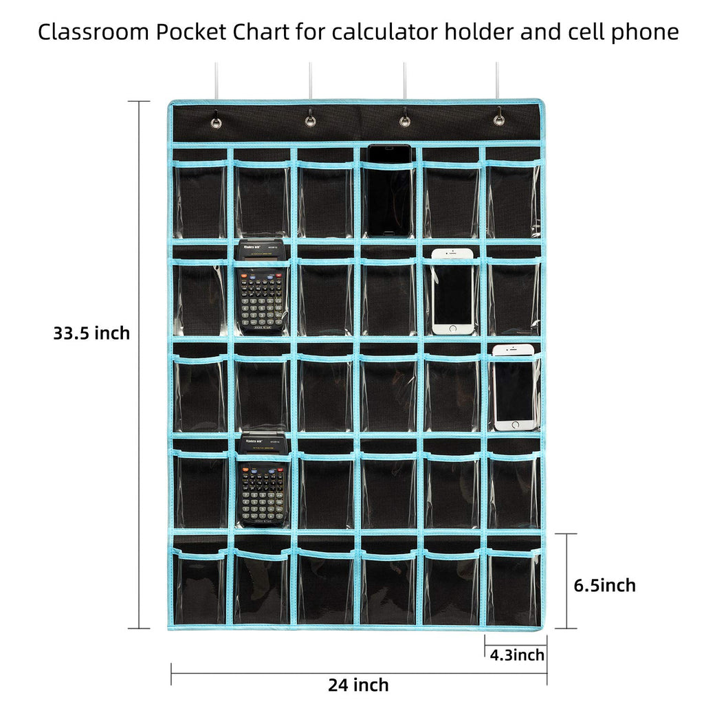 KEEPJOY Classroom Pocket Chart Organizer, Cell Phones Calculator Holder for Classroom Storage, Hanging Wall Door Calculator Phone Caddy for Classroom .(30 Pockets-Black)