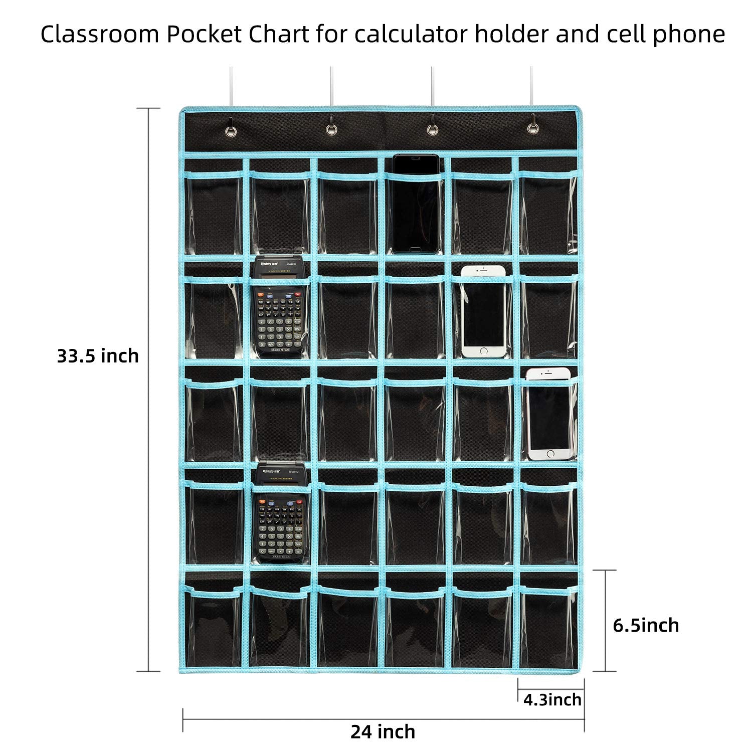 KEEPJOY Classroom Pocket Chart Organizer, Cell Phones Calculator Holder for Classroom Storage, Hanging Wall Door Calculator Phone Caddy for Classroom .(30 Pockets-Black)