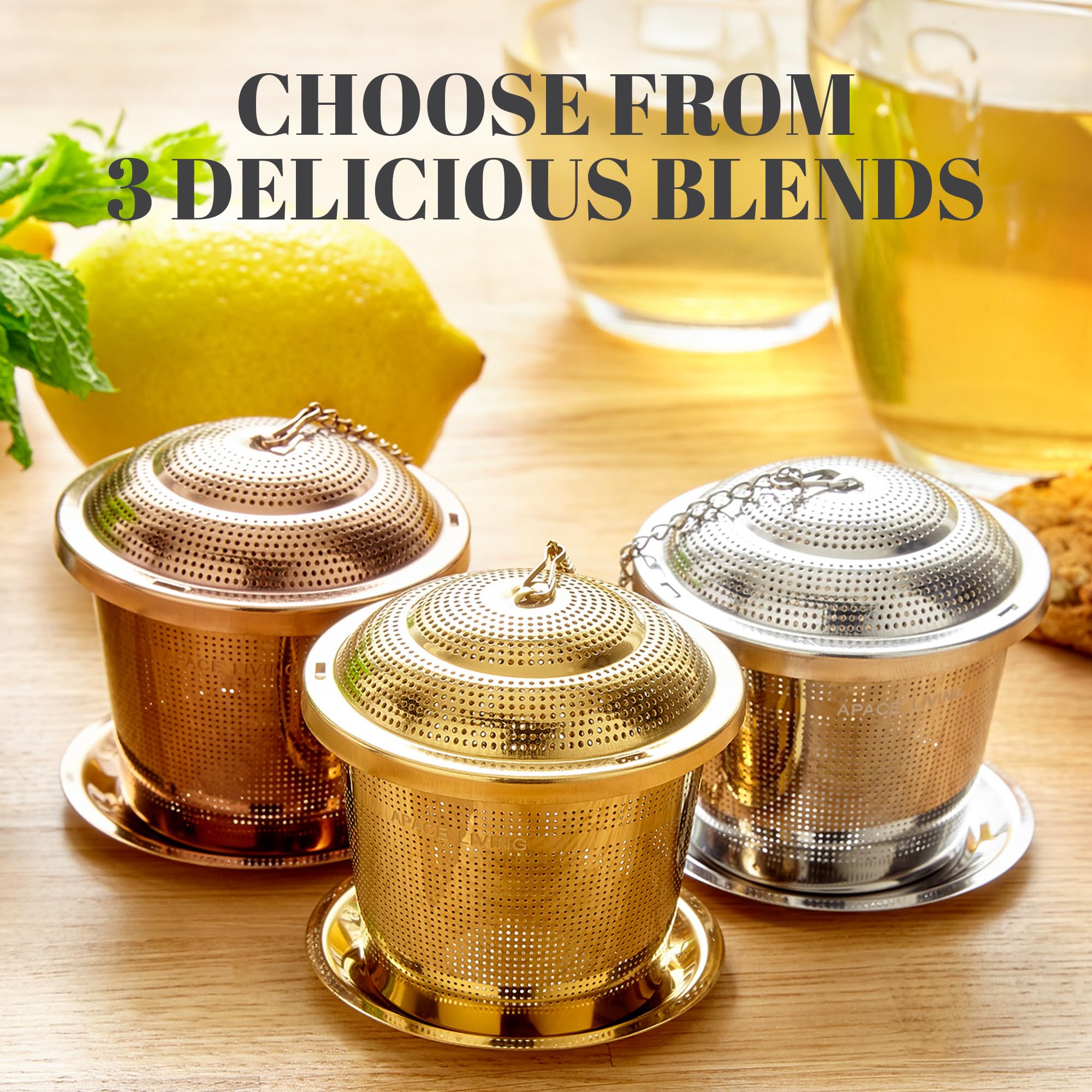 Apace Loose Leaf Tea Infuser (Set of 2) with Tea Scoop and Drip Tray - Ultra Fine Stainless Steel Strainer & Steeper for a Superior Brewing Experience (Silver, Medium)