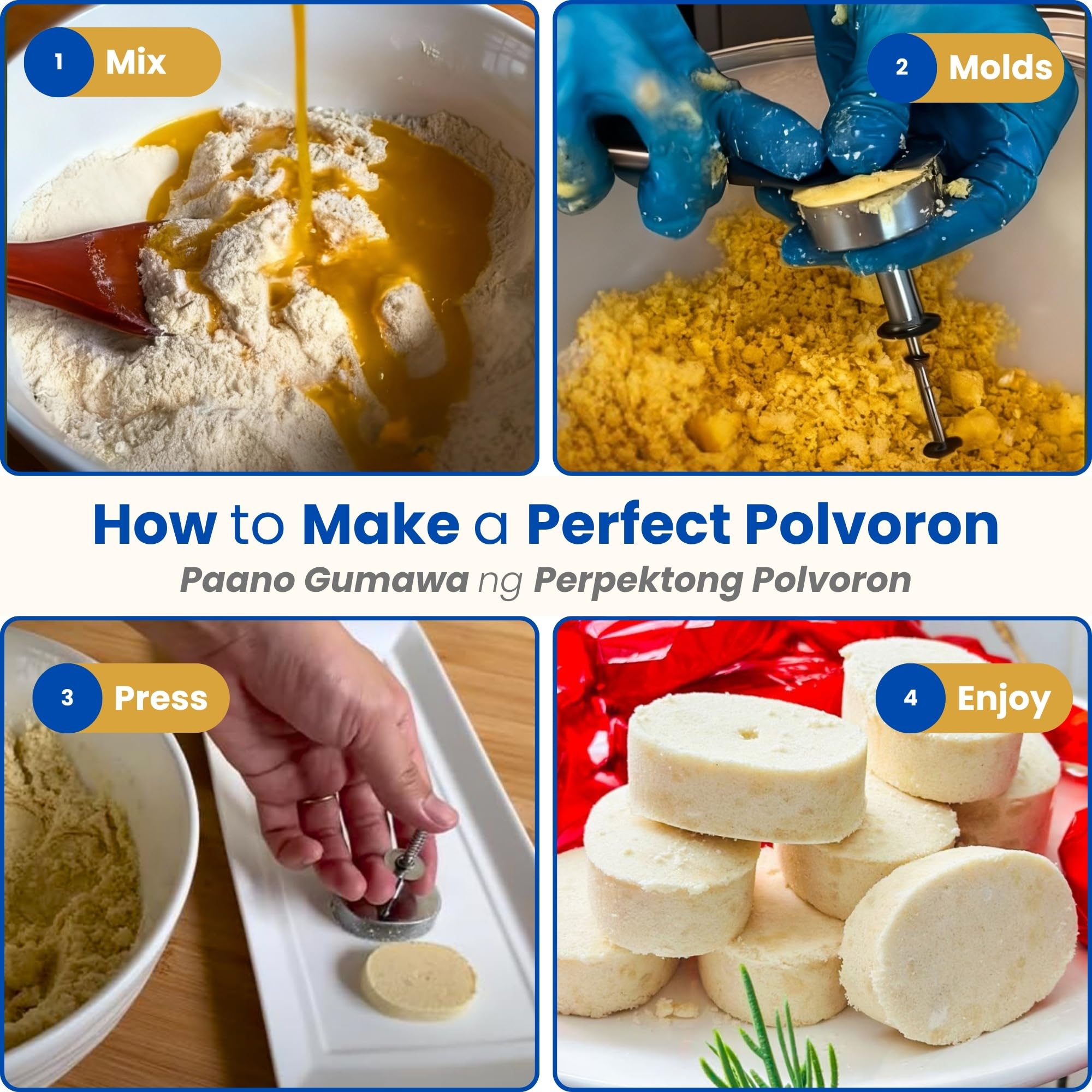 Polvoron Molder Filipino (2.75" H x 1.75" W) - Oval Polvoron Mold for Traditional Filipino Cookies - Durable and Easy-to-Use Baking Tool
