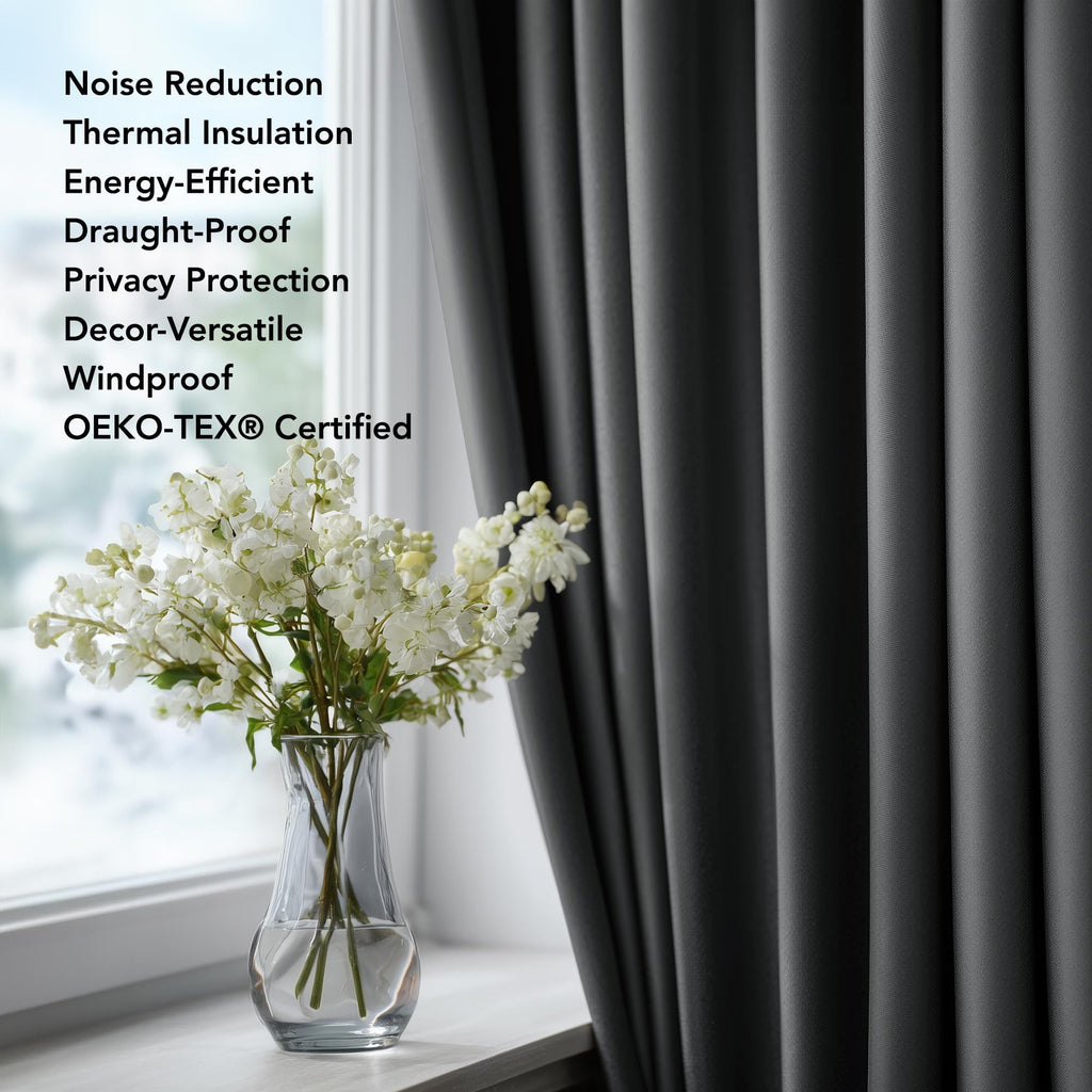 Deconovo Blackout Curtains 2 Panels – 63 Inches Long Thermal Insulated, Soundproof, Energy-Saving, OEKO-TEX Certified, Noise-Reducing Drapes for Bedroom & Living Room Curtains – 42x63 Inch, Dark Grey