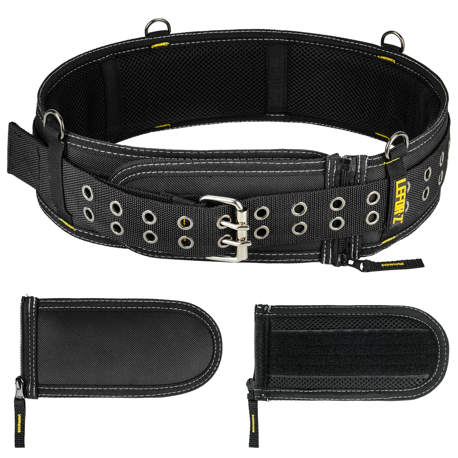 Padded Tool Belt,4-Inch Heavy Duty Tool Belts for Men with 4 Suspenders Ring,Work Belts for Electrician,Carpenter,Construction,Utility Belt,Adjustable Waist 34''-40''(Pouch not Included)