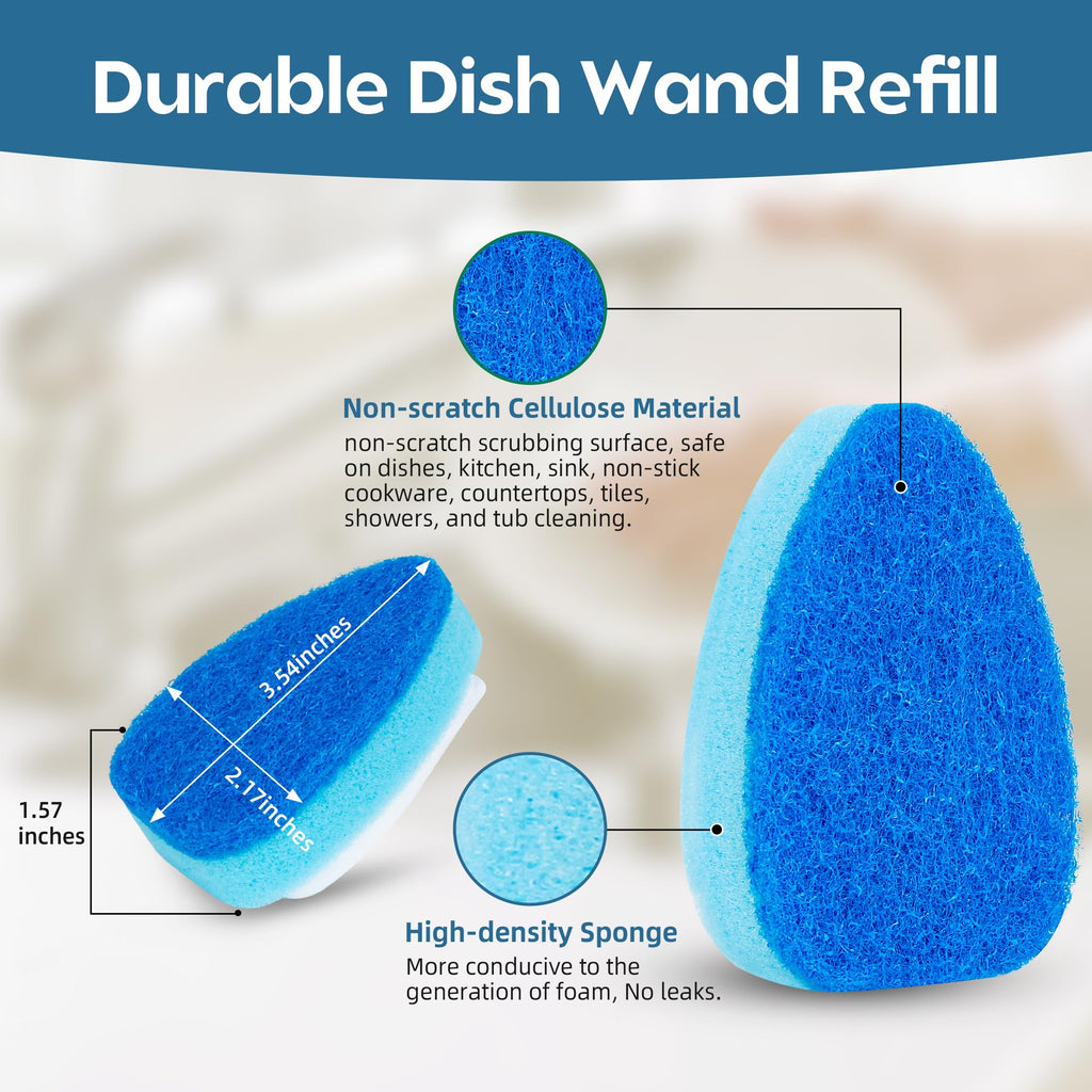 Non Scratch Dish Wand Refills 6 Pack, Dishwand Refill Replacement Sponge Heads, Heavy Duty Dishwashing Scrub Dispensing Brush with Handle, Soap Dispenser Scrubber Cleaning Tool for Kitchen Dishwasher