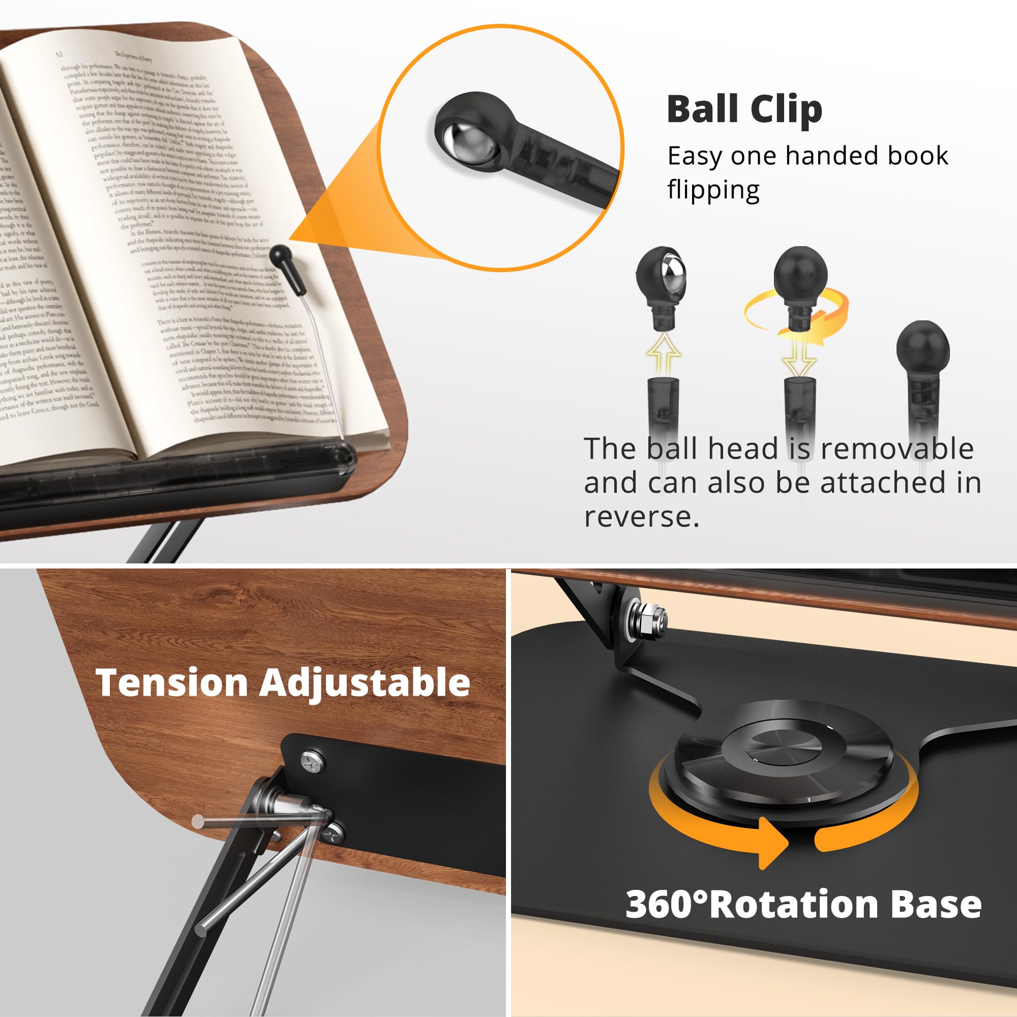 SupeDesk Book Stand for Reading, Adjustable Book Holder with 360° Rotating Bases, Foldable Designs, and Elastic Clips, Multifunctional Display Stand for Recipe, Cookbooks, Tablets, Laptops