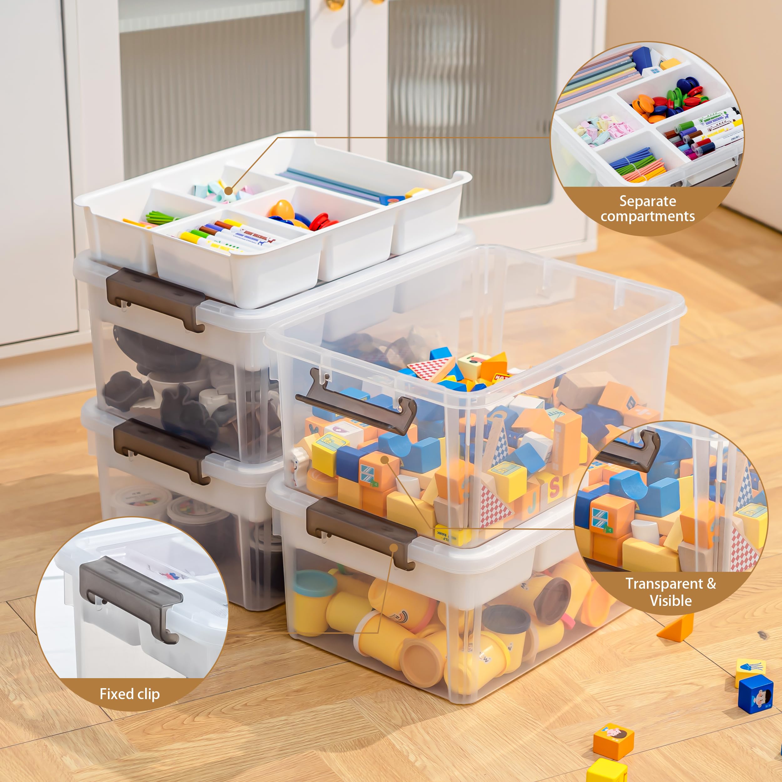 Citylife 17QT Plastic Storage Box with Removable Tray Craft Organizers and Storage Clear Storage Container for Organizing Bead, Tool, Sewing