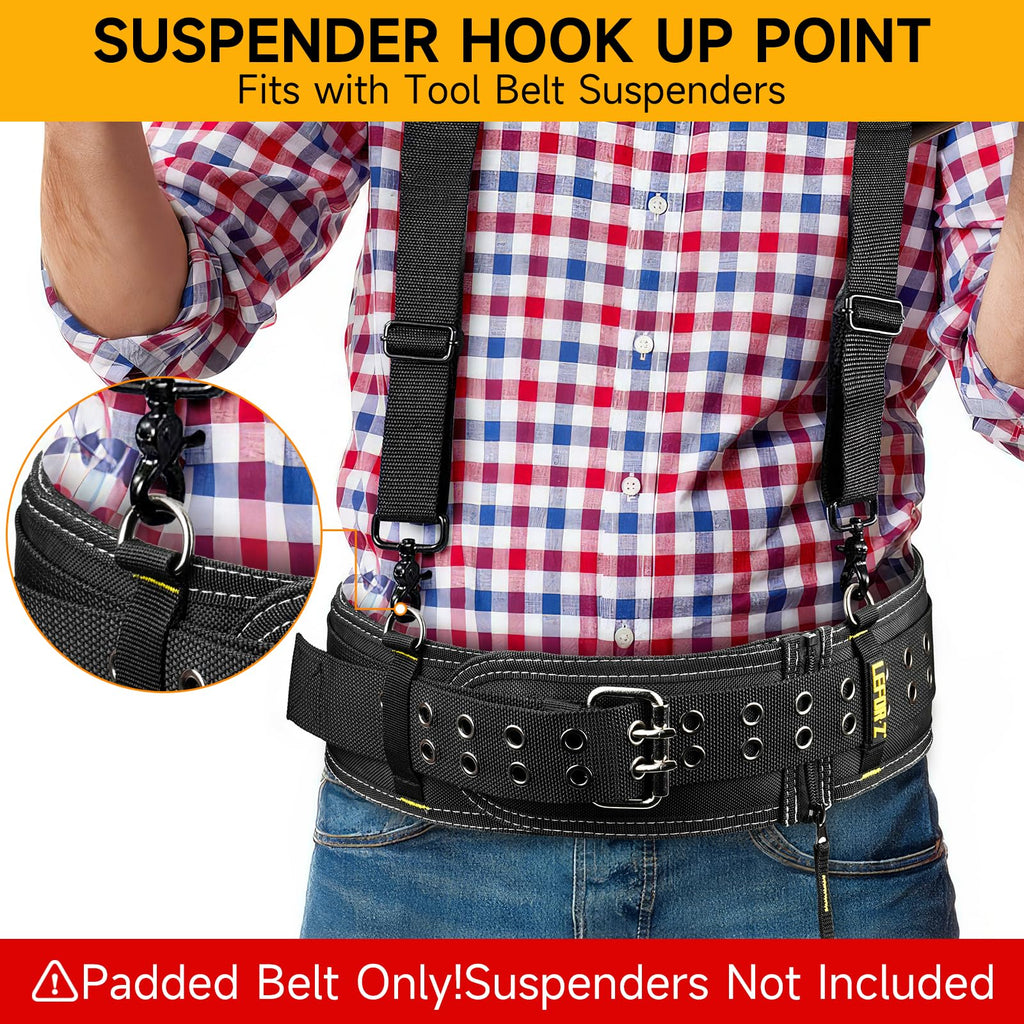 Padded Tool Belt,4-Inch Heavy Duty Tool Belts for Men with 4 Suspenders Ring,Work Belts for Electrician,Carpenter,Construction,Utility Belt,Adjustable Waist 34''-40''(Pouch not Included)