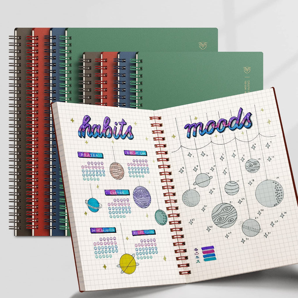 EMSHOI Graph Paper Spiral Notebook, 4 Pack 640 Pages 100 GSM Thick Grid Paper, A5 Graph Notebook, Plastic Hardcover Journals for Writing Engineering Graphing Work School Supplies, 5.7" x 8.22"
