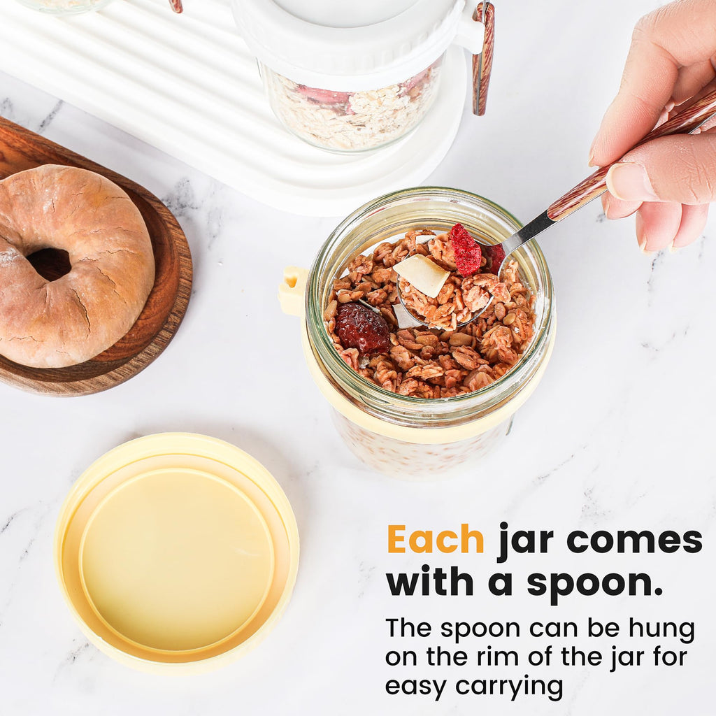 HPLYEL 6 Packs 16OZ Overnight Oats Containers with Lids and Spoons, Glass Overnight Oatmeal Jars Kitchen Food Storage Airtight Leak Proof Mason Jars for Salad, Cereal, Coffee, Dry Snacks, Seasoning