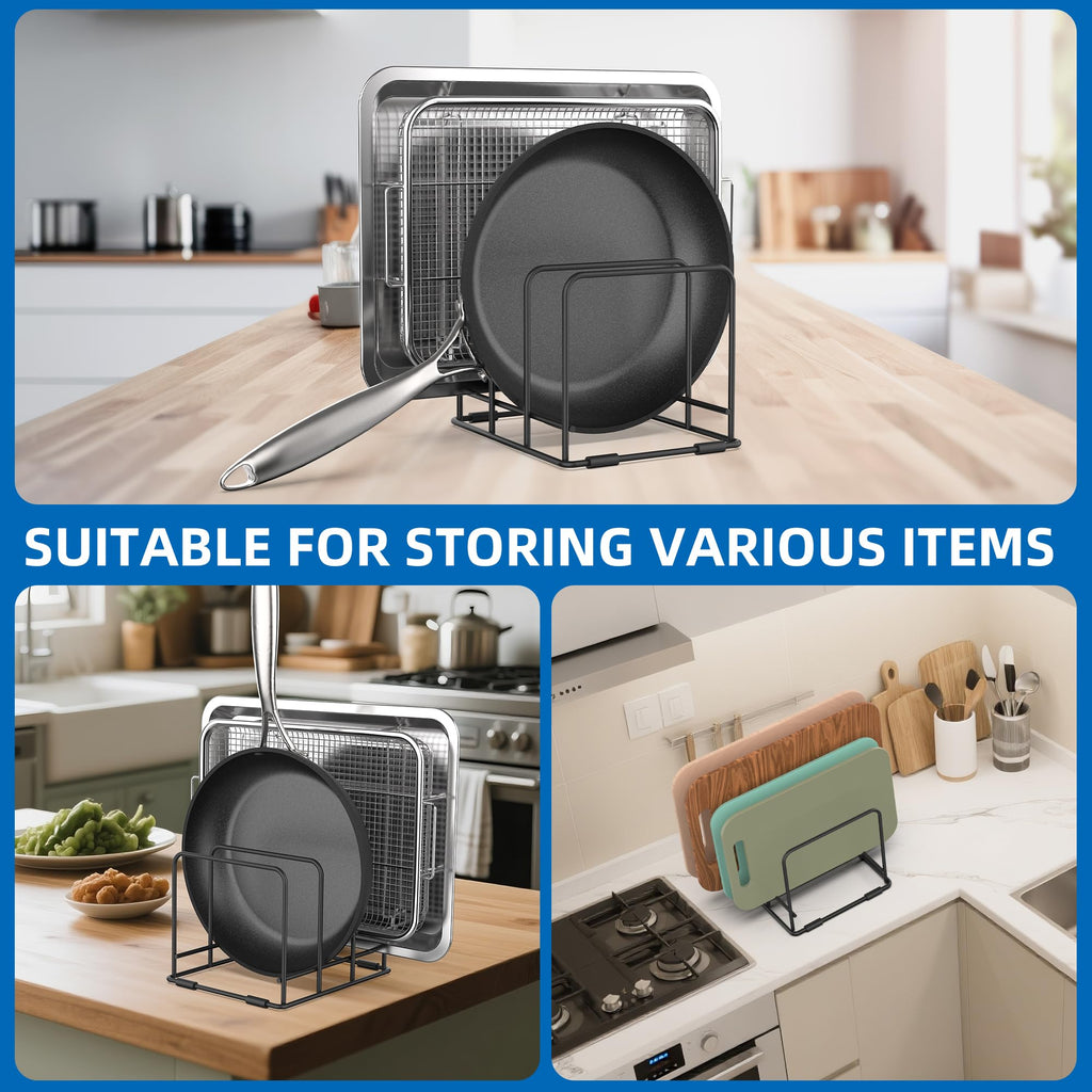 2 Pack Baking Cookie Sheet Organizer Pan Pot Lid Holder for Kitchen Cabinet, 3 Divided Slots 2.2inch Width Storage Rack for Baking Tray Sheets, Cutting Board Organizer for Kitchen Countertop