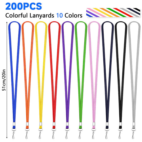 200Pcs Lanyards Bulk, Colorful Badge Lanyards Neck Flat Lanyards with Swivel J Hook Clip for ID Badges, Name Tag, Key, Card Holder, Office Worker(10 Colors)