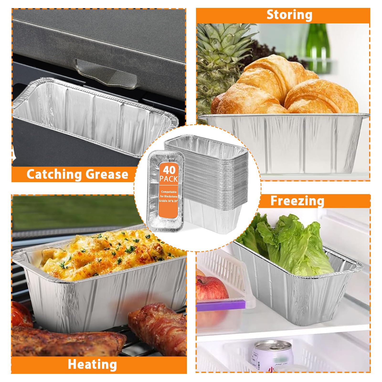 40 Pack Drip Pan Liners for Blackstone Griddle 36" 30" 28" 22" 17", 2 Silicone Brushes, a Small Seasonings Spice Shaker, Aluminum Disposable Grease Catcher Trays,Griddle Accessories for Grilling