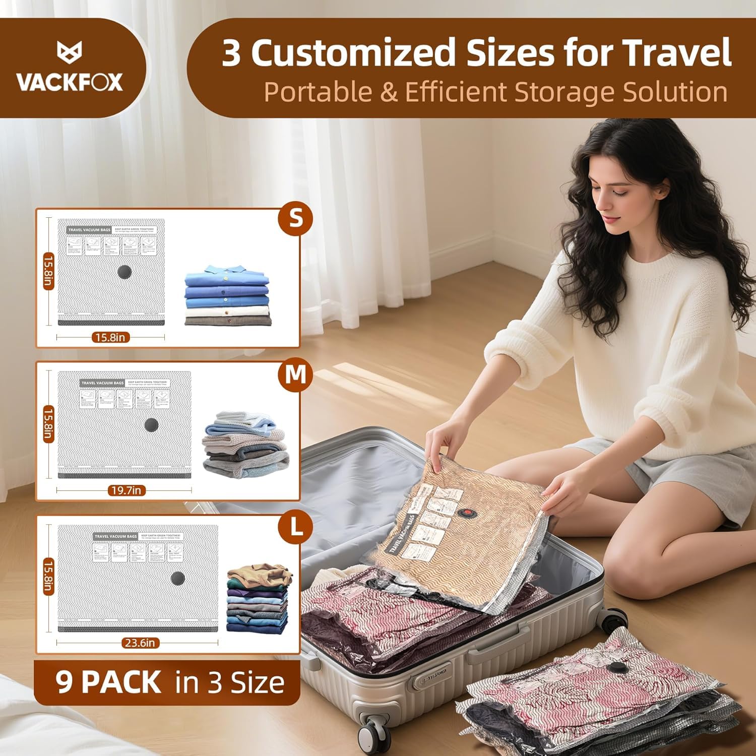 Travel Vacuum Storage Bags,9 Pack Carry-On Size for Luggage and Suitcase,Vacuum for Bags Storage,Space Saver for Clothes & Clothing - 80% Space Saver(No pump)