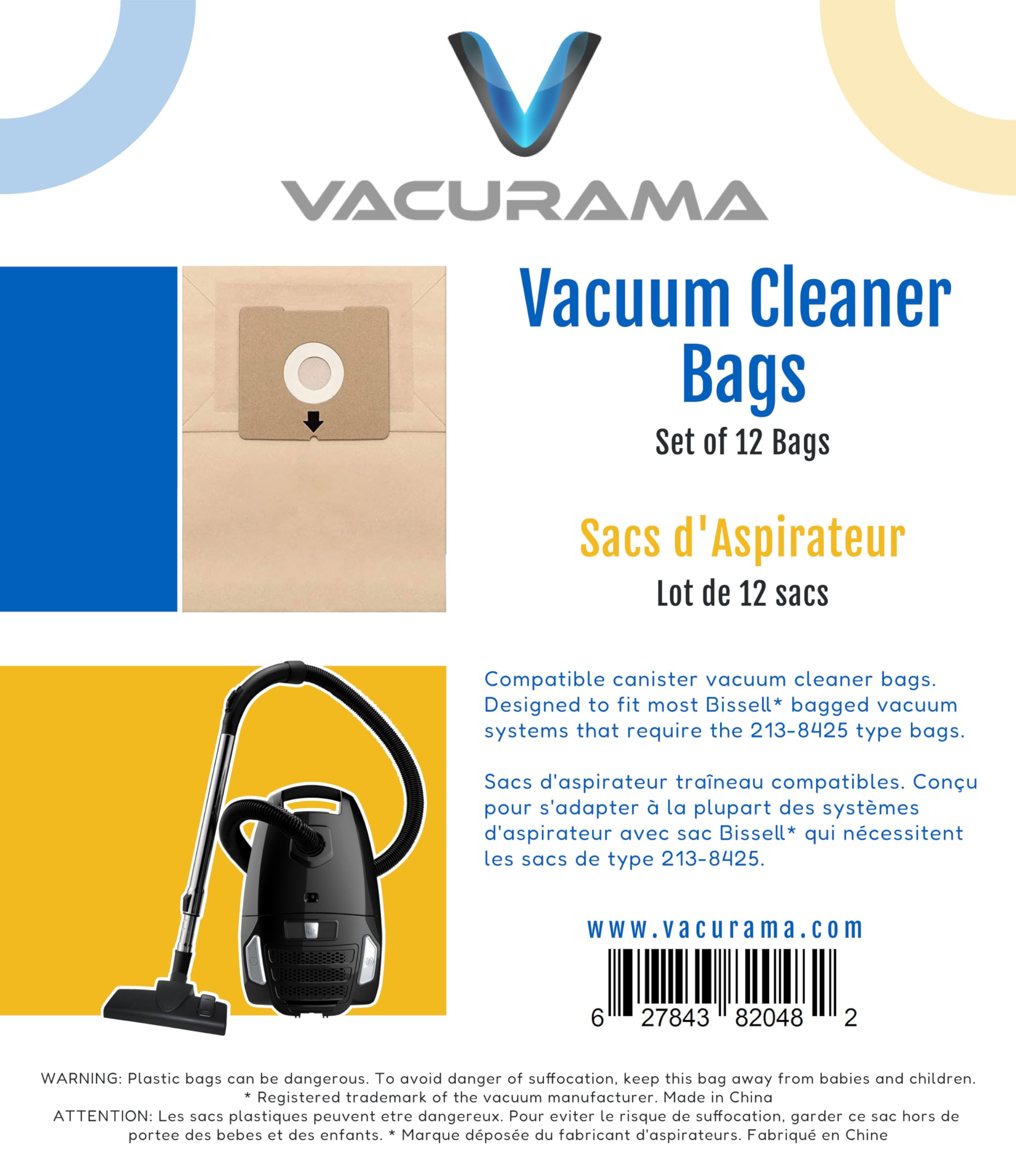 Vacurama Premium Vacuum Bags for Bissell Zing PowerForce 4122, 2154, 4122D, 1668, 1668C, 1668W, 2154A, 2154C, 2154W, 1608 Models. Replacement for Bag Number 213-8425