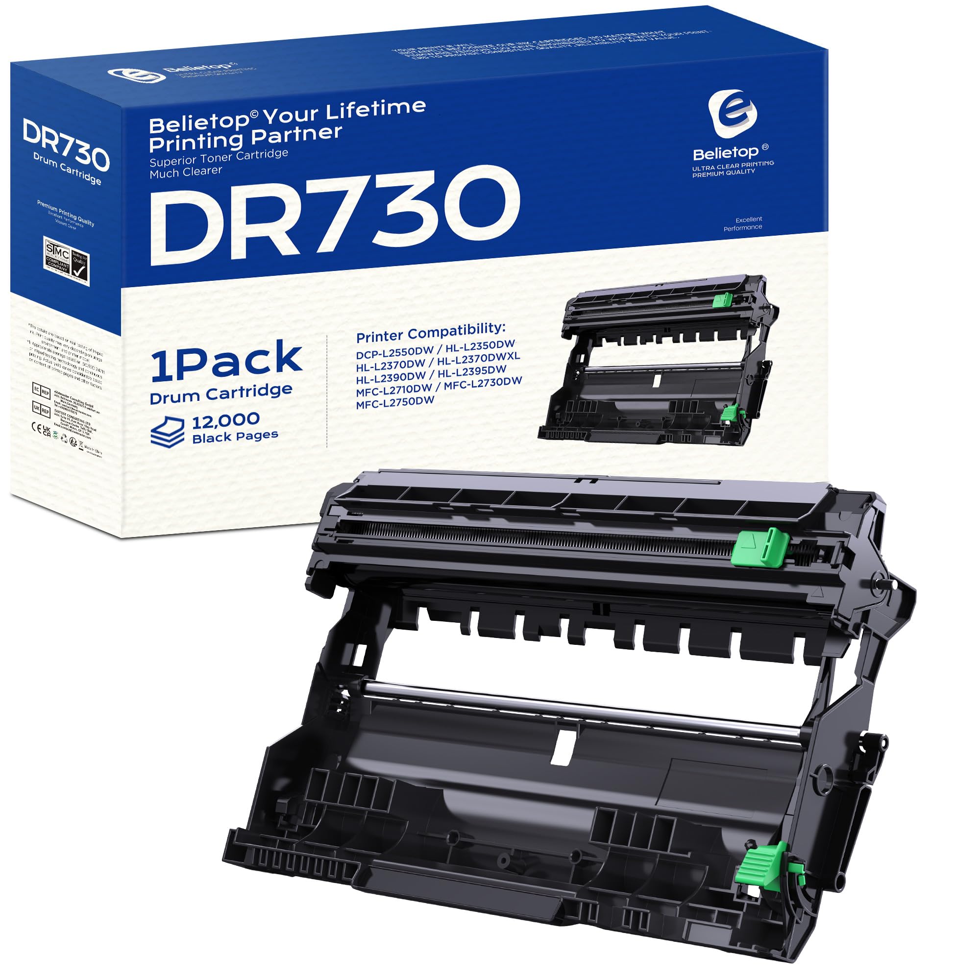 DR730 Drum Unit with Latest Chip Replacement for Brother DR 730 DR-730 DR-760 DCP-L2550DW HL-L2350DW HL-L2370DW HL-L2370DWXL HL-L2390DW HL-L2395DW MFC-L2710DW MFC-L2730DW MFC-L2750DW Printer (1 Pack)