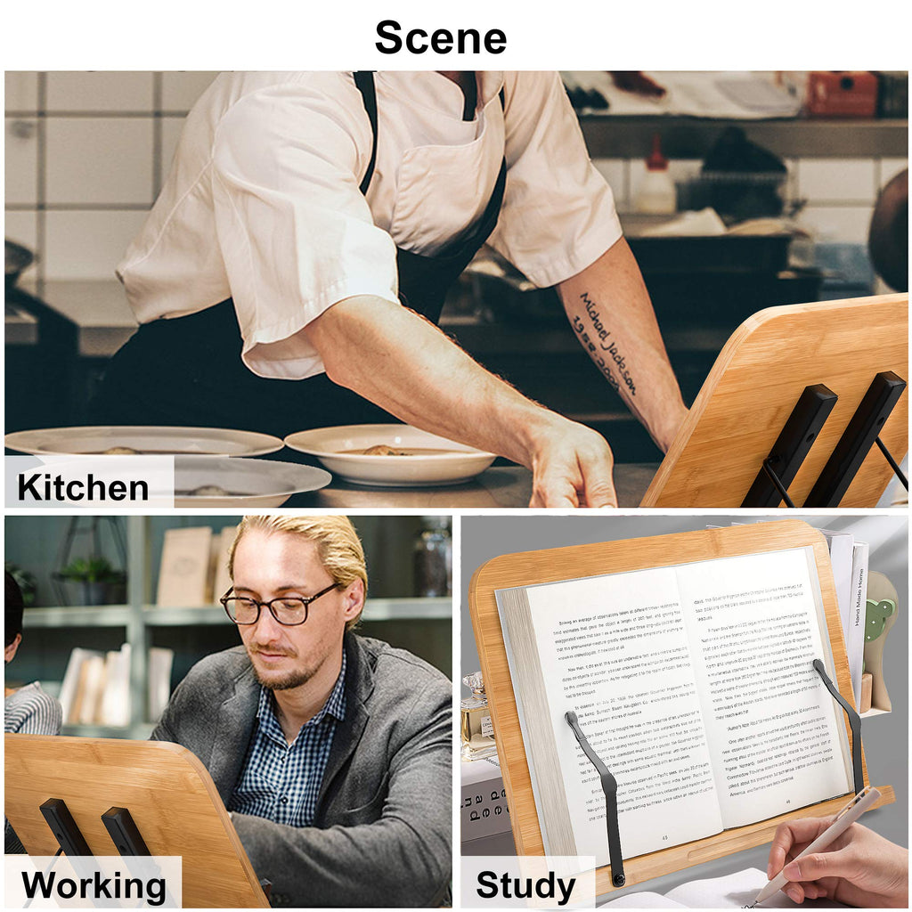 Readaeer Large Size Bamboo Reading Rest Cookbook Cook Book Holder Stand Bookrest Foldable Book Stand Reading Stand Holder