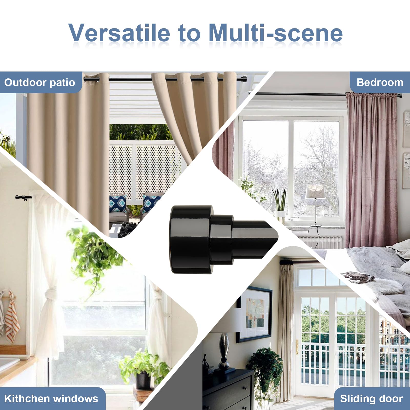 Black Curtain Rods for Windows 66 to 120-1 Inch Thick Heavy Duty Long Curtain Rods, No Sag & Easy Install - Decorative Modern Drapery Rods for Sliding Glass Door, Outdoor Patio, Living Room