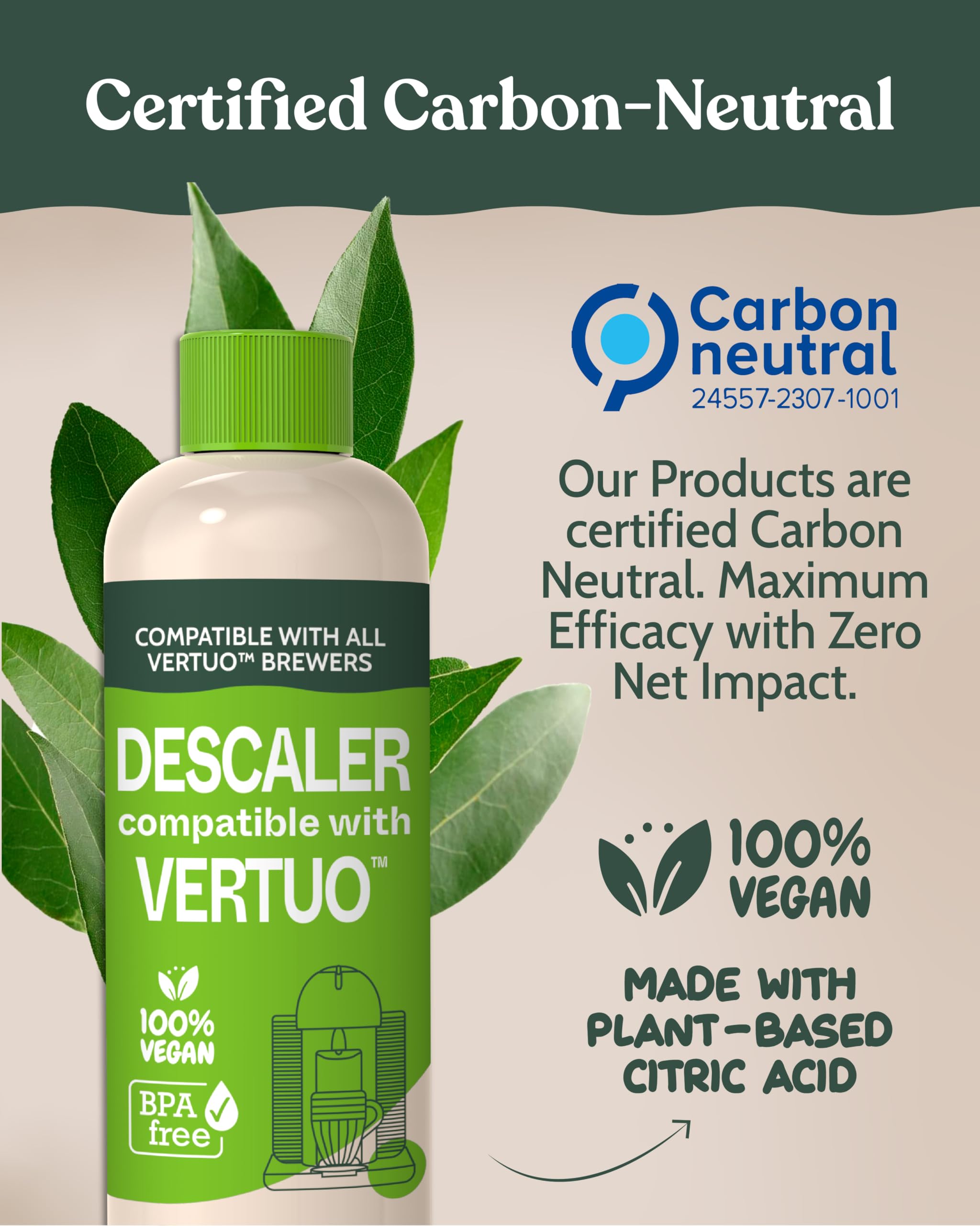 Roobi Descaling Solution Compatible Nespresso Vertuo Eco-Friendly Formula to Clean & Descale Your Nespresso Vertuoline Machine. 2 Uses per Bottle, 2 Pack. Carbon Neutral Descaling Kit.
