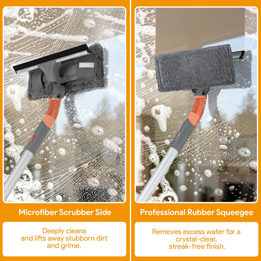 Window Cleaning Tools - Squeegee Window Cleaner - 2-in-1 Multifunctional Shower Squeegee Extendable - Windows Washing Tools for Outdoor Indoor Car