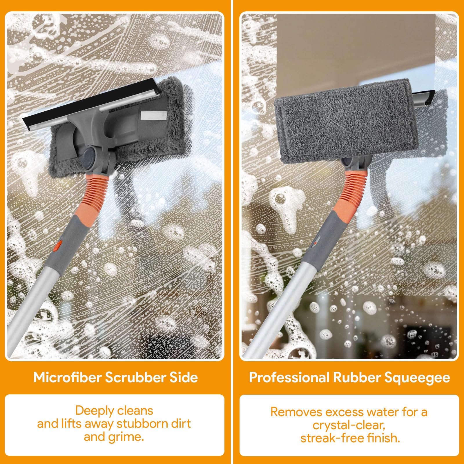 Window Cleaning Tools - Squeegee Window Cleaner - 2-in-1 Multifunctional Shower Squeegee Extendable - Windows Washing Tools for Outdoor Indoor Car