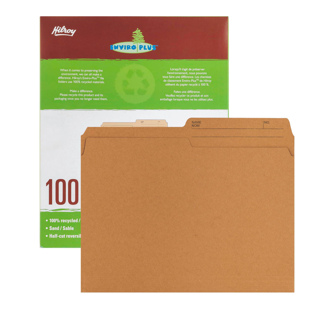 Hilroy Enviro-Plus Recycled File Folders, Letter Size, 100 Per Box, Sand Colour (55074)