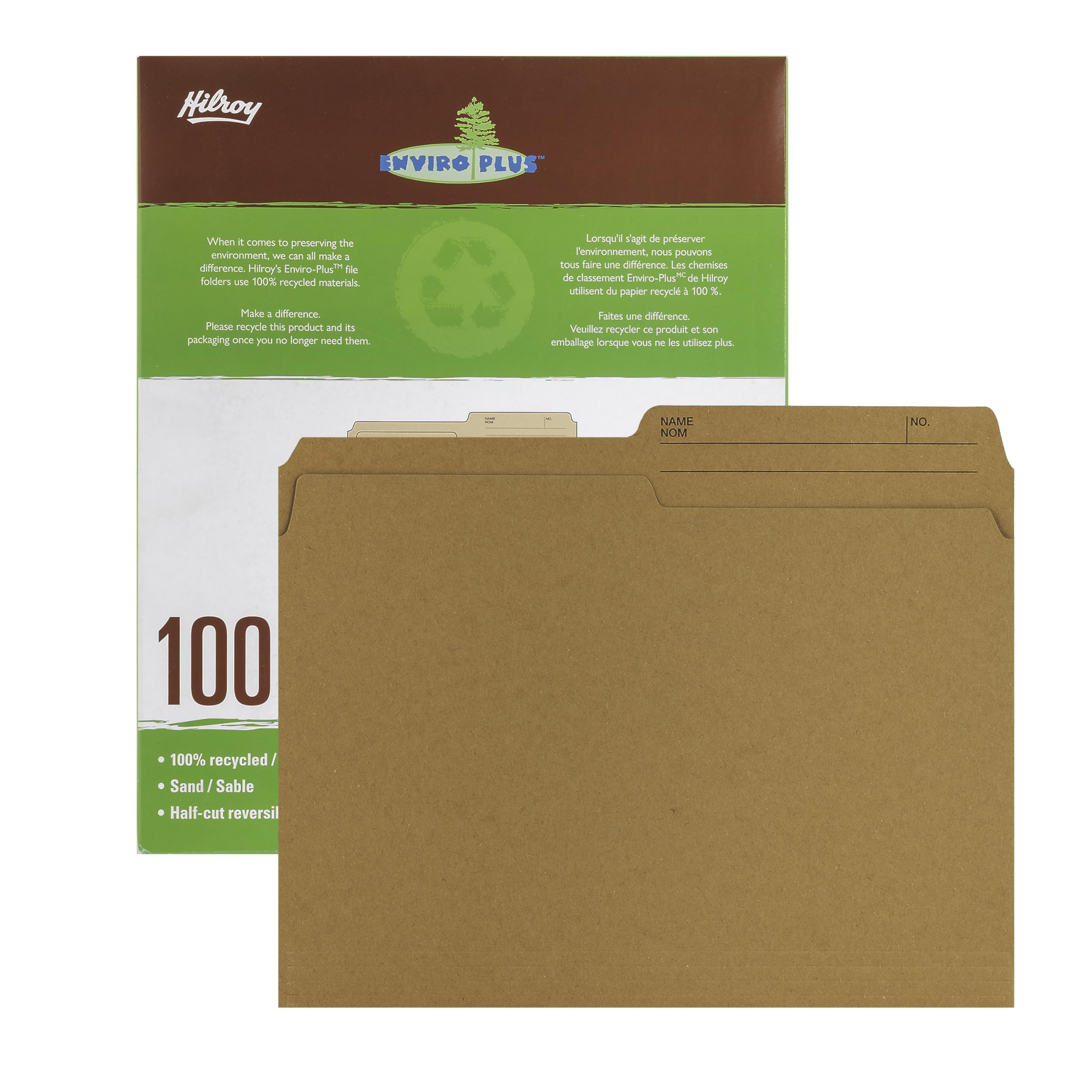 Hilroy Enviro-Plus Recycled File Folders, Letter Size, 100 Per Box, Sand Colour (55074)