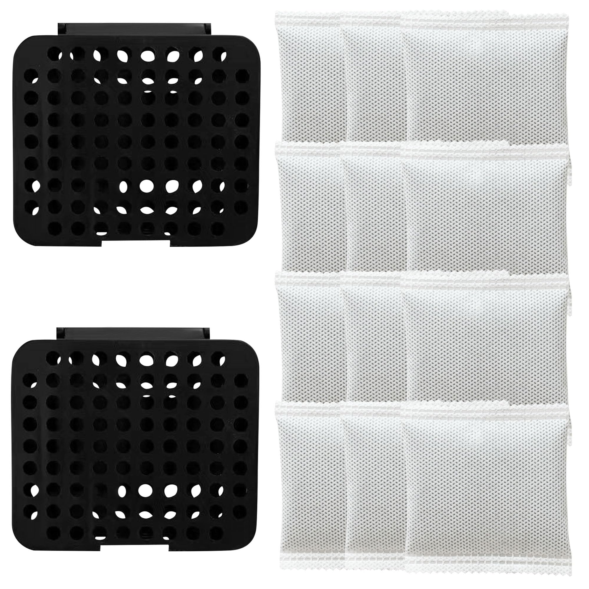 2 Pack Stick On Deodorizing Box, 12 Pack Odor Removing Refills for Trash Can, Activated Charcoal Odor Eliminator for Indoor Kitchen Trash/Diaper Pails/Wardrobe/Shoe Cabinet (Black)