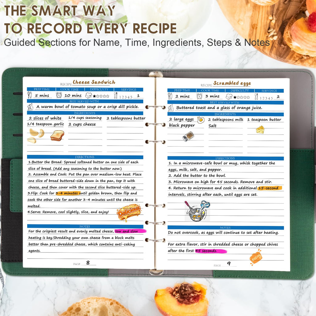 Blank Recipe Book to Write in Your Own Recipes, 6.7x9 Inch, Refillable Recipe Journal Book Binder with PU Leather, 120 Recipes Perfect Family Recipe Journal & Gift for Mom, Daughter, Chef