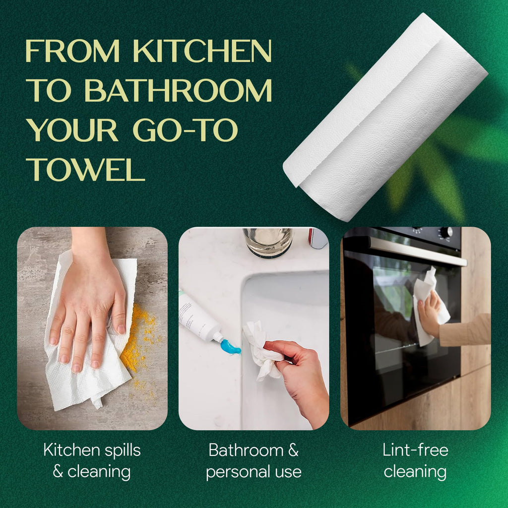100% Bamboo Paper Towels | Lint-Free, Eco-Friendly, Tree-Free | 2-Ply Kitchen Paper Towel | Food Grade – FSC-Certified, BPA/PFAS-Free | 6 Rolls (450 Sheets) | PALM NAKI
