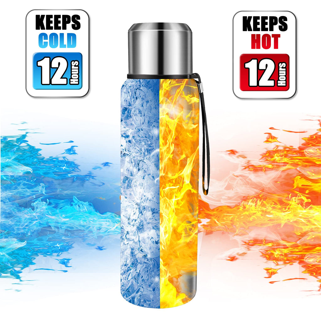 Insulated Vacuum Thermo Bottle 25oz with Cup lid Leakproof Stainless Water Flask for Coffee hot and Cold Drink.(Silver,750ml)