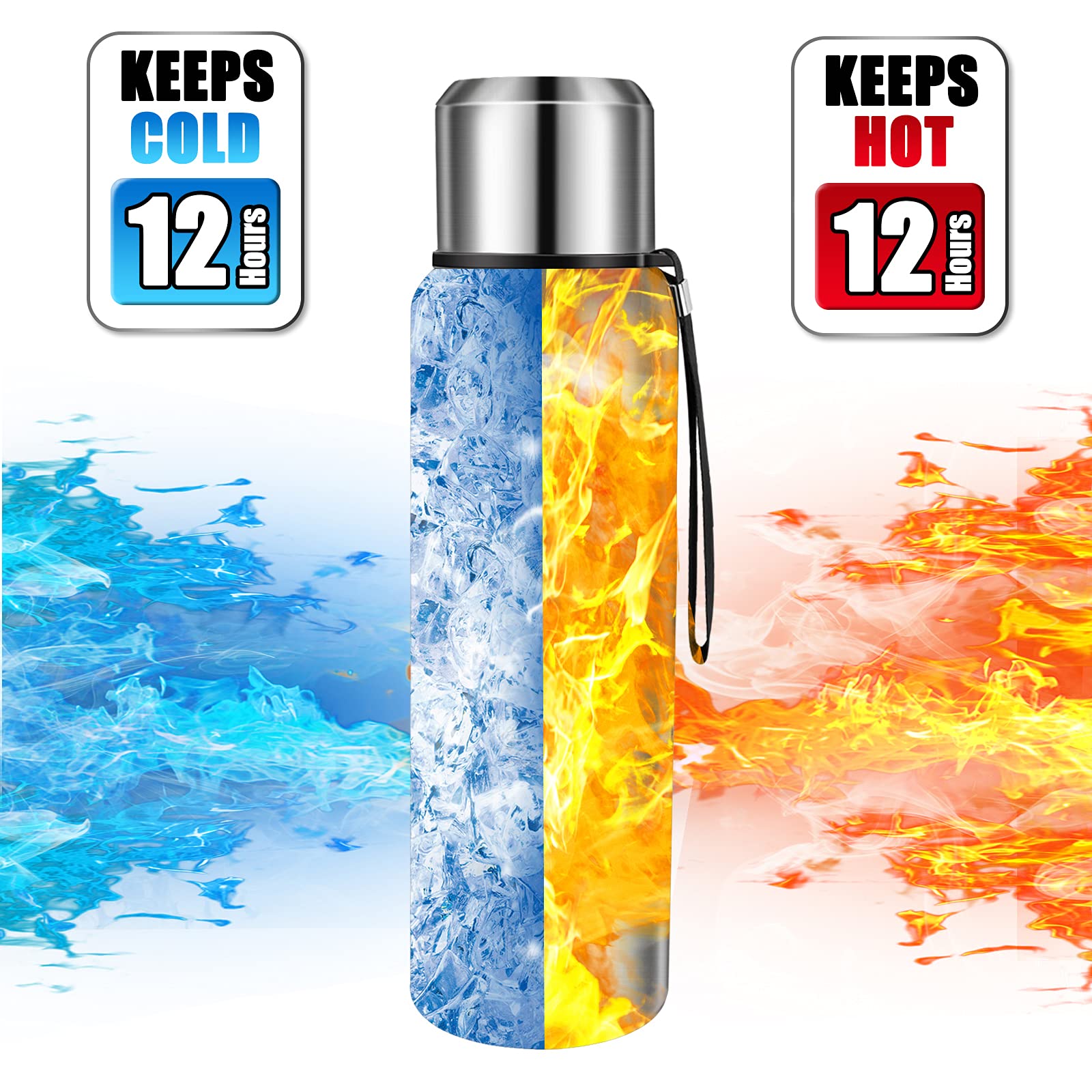 Insulated Vacuum Thermo Bottle 25oz with Cup lid Leakproof Stainless Water Flask for Coffee hot and Cold Drink.(Silver,750ml)