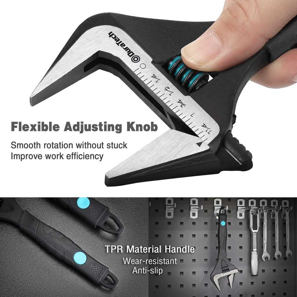 DURATECH 8-Inch Adjustable Wrench, Wide Jaw Opening Black Oxide Finish Plumbing Wrench, CR-V Steel, SAE and Metric Scale Marked, Ergonomic Grip