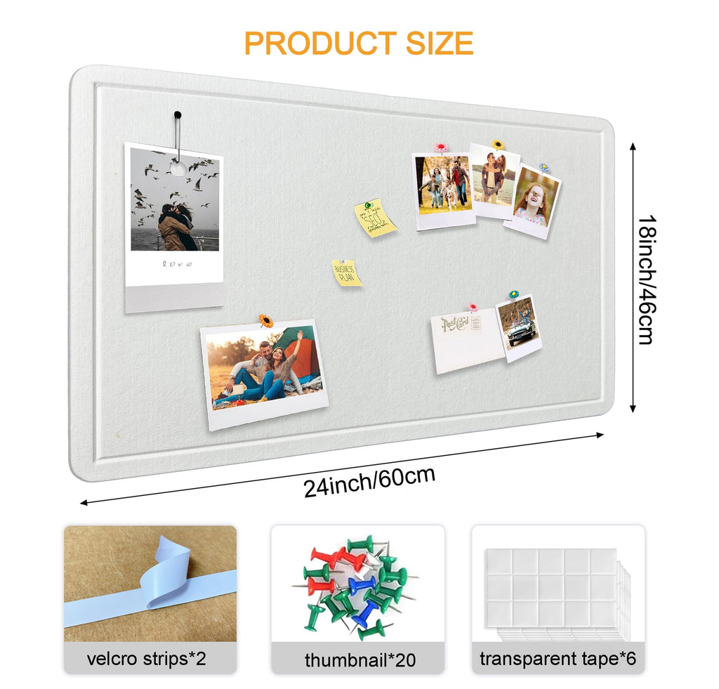 Yunihome Large Bulletin Board - Foldable 24x18 Inches Cork Board Alternative with 20 Push Pins, Self-Adhesive Felt Bulletin Board for Wall, Home Office Classroom Decor