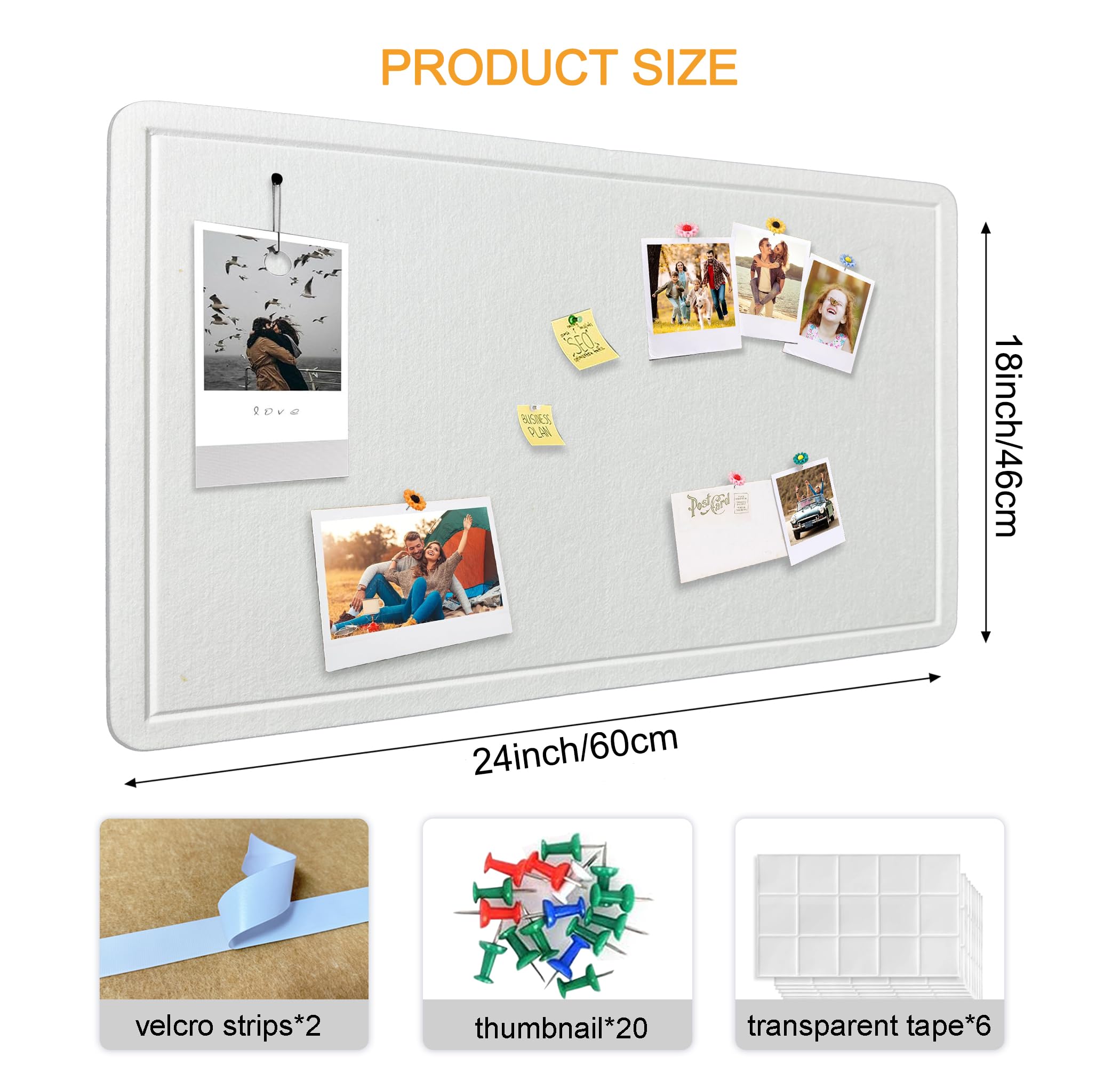 Yunihome Large Bulletin Board - Foldable 24x18 Inches Cork Board Alternative with 20 Push Pins, Self-Adhesive Felt Bulletin Board for Wall, Home Office Classroom Decor
