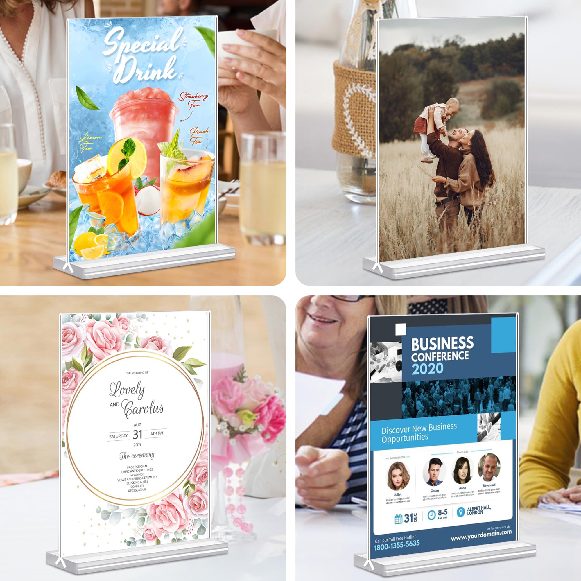 Acrylic Sign Holder 5x7 Inches 12 Pack, Double Sided clear DisplayStand Table Top Sign Paper Holder, Vertical Menu Flyer Holder,Plastic Siqn Frame for Stores, Restaurants, Hotels, Office (Vertical 5x7 Inch 12 Pack)