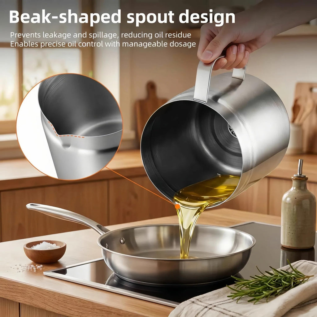 2-in-1 Deep Fryer Pot with Basket(2.1L), Stainless Steel Oil Strainer Pot, 304 Food-Grade Frying Pot with Fine Mesh Oil Filter for Cooking & Bacon Grease Storage