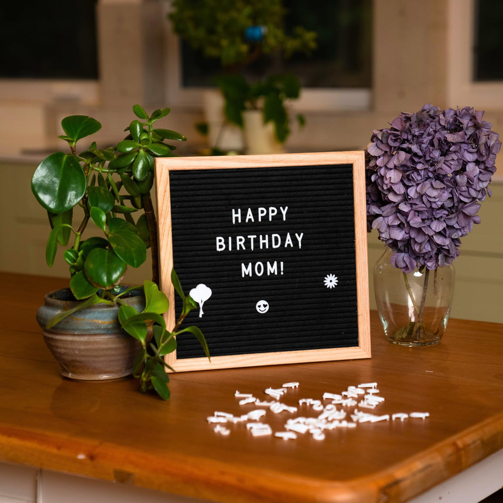 Black Felt Letter Board | 12"x12" Classy Wooden Frame with White Letters | Premium Changeable Sign Boards for Home Decor Motivational Quotes Baby Announcement Price List Message Letterboard With Stand For Small Business