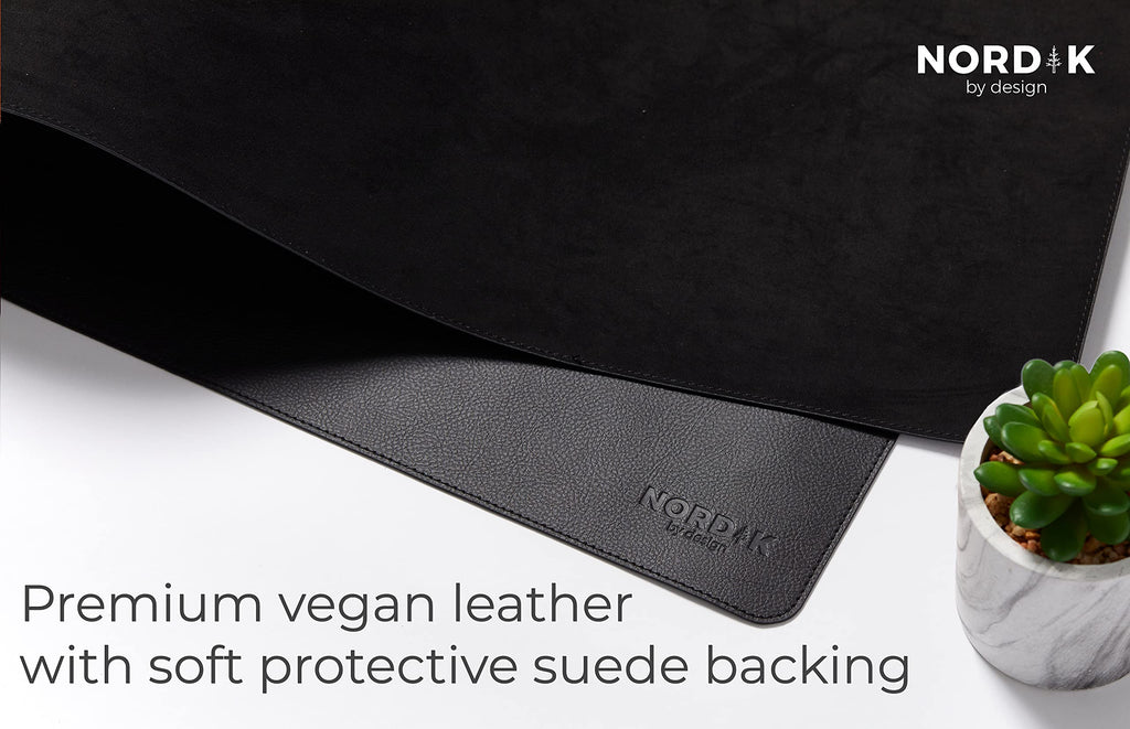 Nordik Leather Desk Mat Cable Organizer - Pebble Black 89cm x 43cm - Premium Extended Mouse Mat for Home Office Accessories - Felt Vegan Large Leather Desk Pad Protector & Desk Blotter Pads Décor