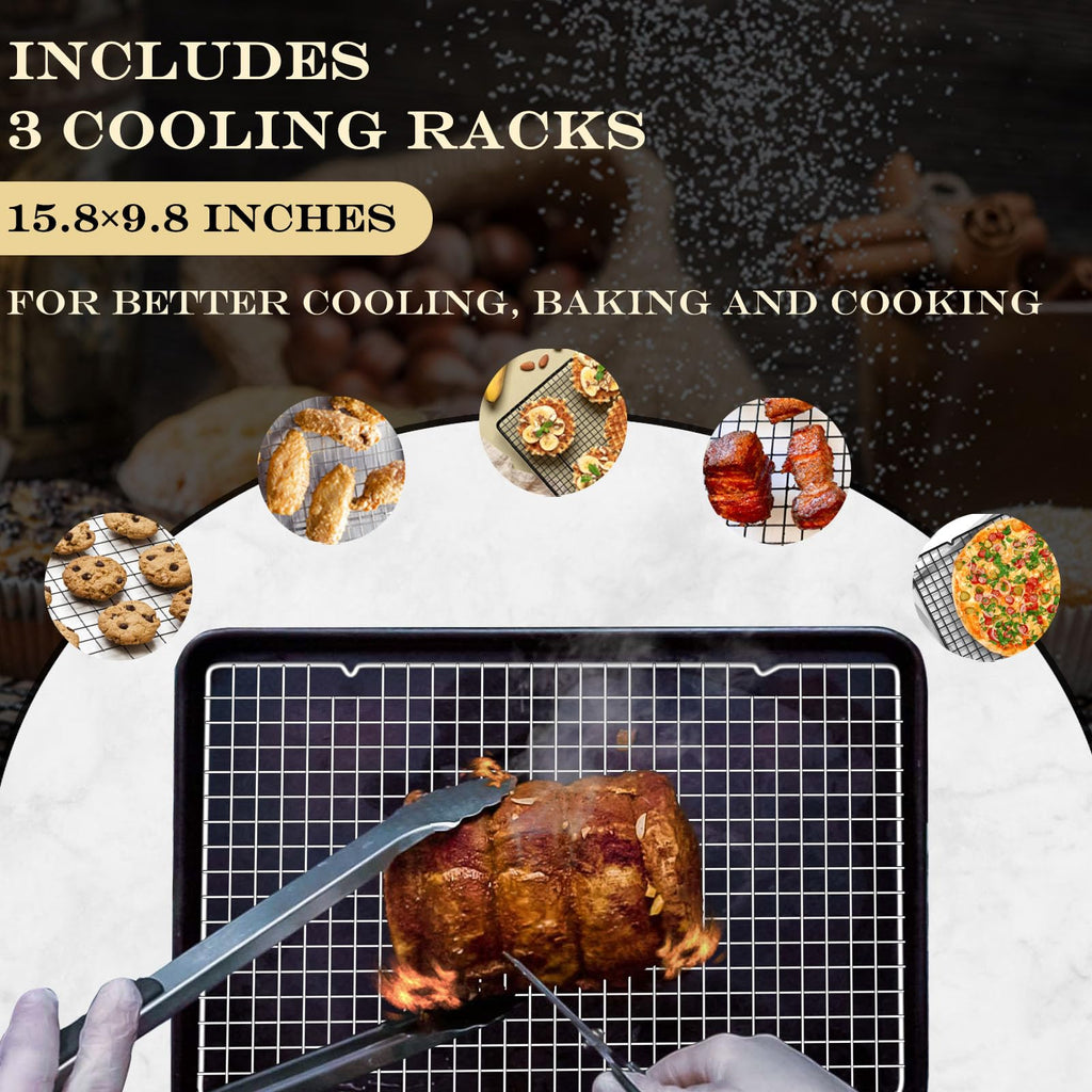 BEWOS Cooling Racks for Cooking and Baking - 3 Pieces Stainless Steel Baking Racks, 15.8'' x 10'', Wire Rack for Grilling and Roasting, Oven & Dishwasher Safe, Silver
