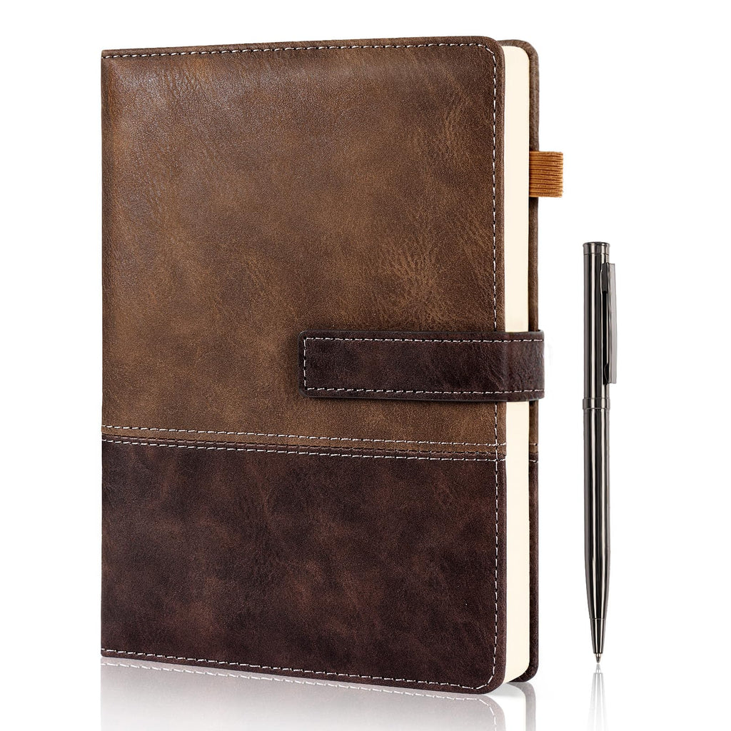 Leather Notebook Journal with Pen, A5 Lined Hardcover Notebook with Magnetic Closure, 240 Pages Daily Journal for Men Women, Ruled Journals Notebooks for Work, Writing, Note Taking - Brown