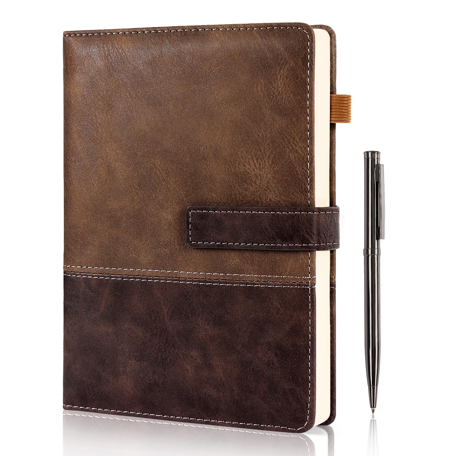 Leather Notebook Journal with Pen, A5 Lined Hardcover Notebook with Magnetic Closure, 240 Pages Daily Journal for Men Women, Ruled Journals Notebooks for Work, Writing, Note Taking - Brown