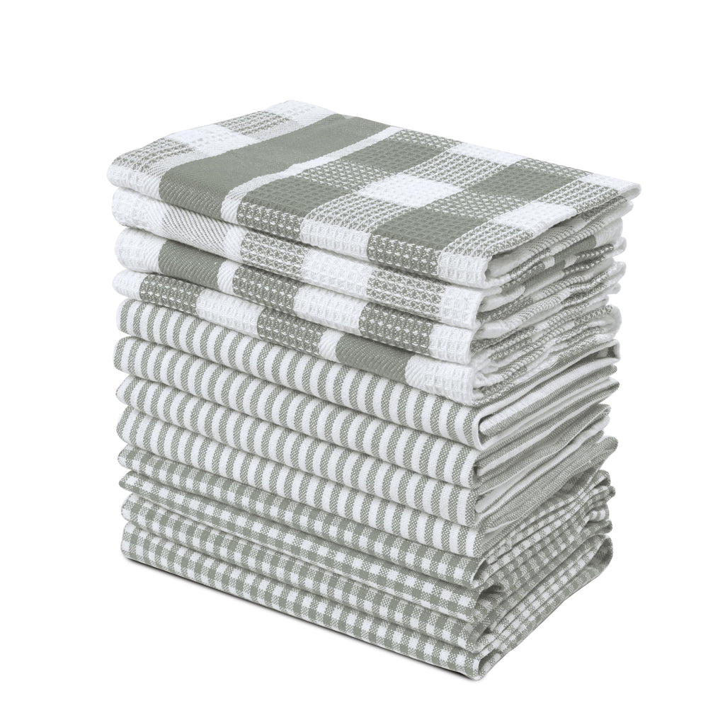 LANE LINEN 100% Cotton Kitchen Dish Cloths, Ultra Soft Absorbent Quick Drying Dish Towels, Multiweave Wash Cloths Dish Towel Sets, 13x13 Inches, 12 Pack - Grey