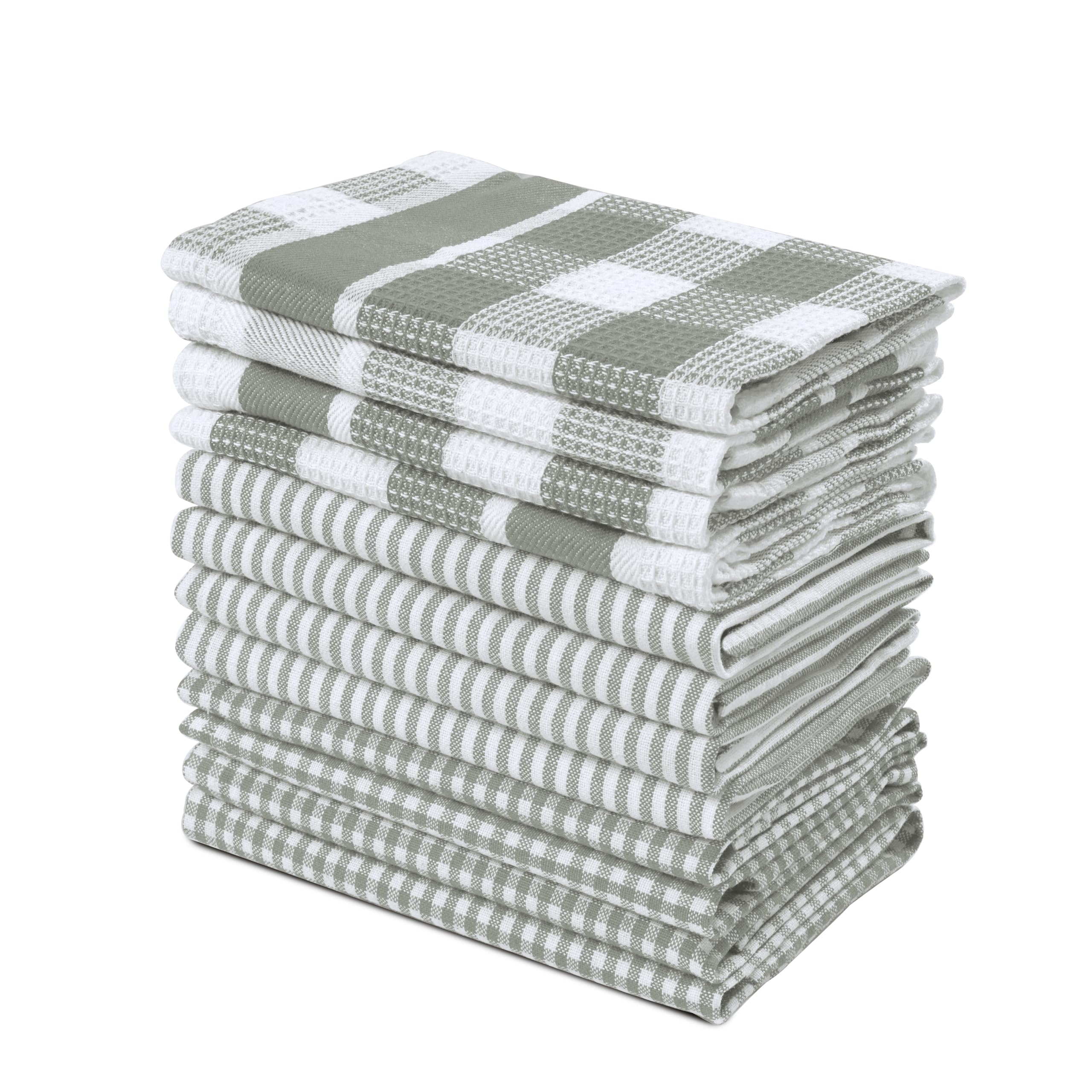 LANE LINEN 100% Cotton Kitchen Dish Cloths, Ultra Soft Absorbent Quick Drying Dish Towels, Multiweave Wash Cloths Dish Towel Sets, 13x13 Inches, 12 Pack - Grey