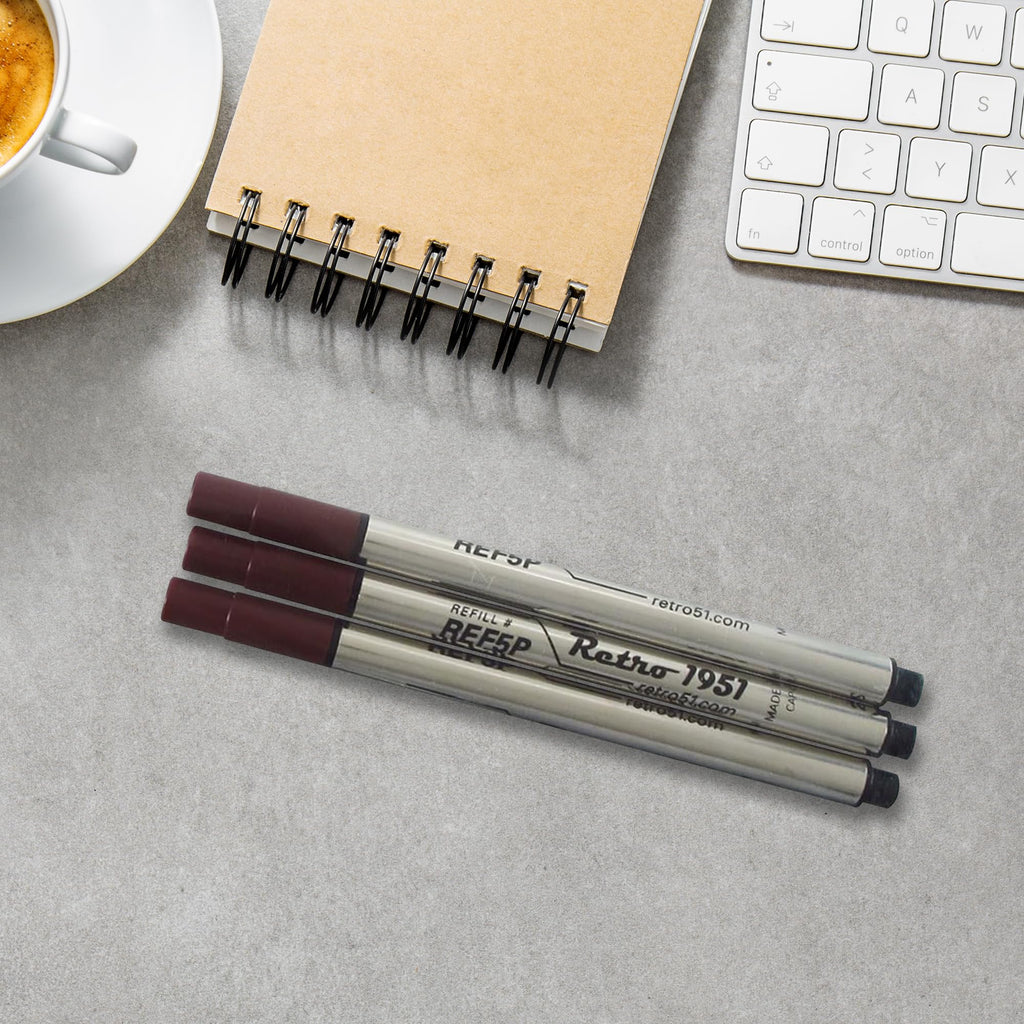 Retro 1951 Short Capless Rollerball Ink Refill, Black, 3-Pack (REF5P-B)