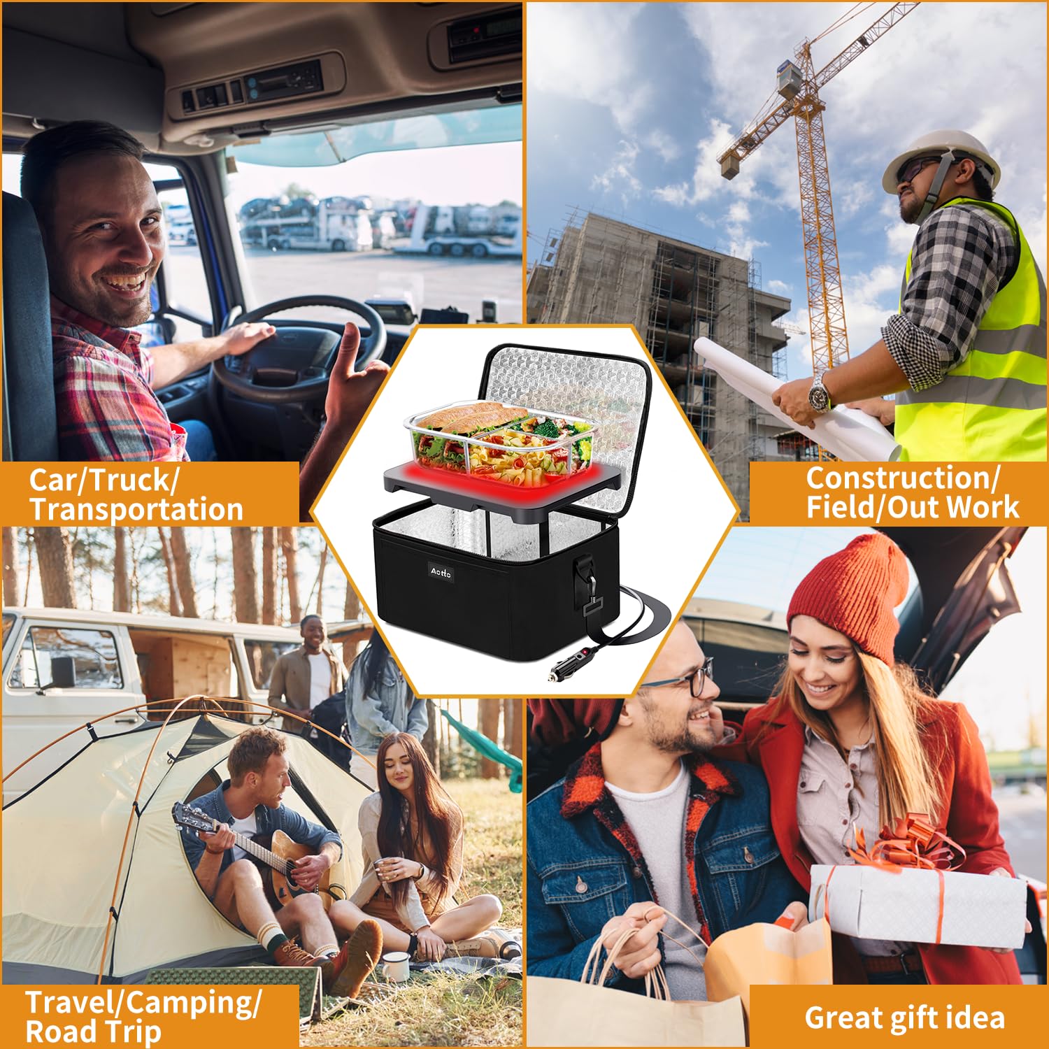 Aotto Electric Lunch Box Food Heater, 12V/24V Car Food Warmer, Portable Oven Heated Lunch Box for Adults - Cook, Reheat & Keep Meals Warm for Vehicle, Truck, and Travel