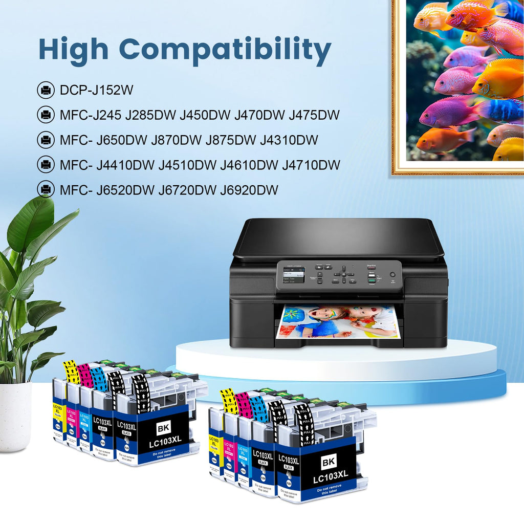 Compatible LC103 Ink Cartridges Combo Pack Replacement for Brother LC-103 103 Ink Cartridges for Brother DCP-J152W MFC-J245 J285DW J450DW J470DW J475DW Printer (10-Pack, 4BK/2C/2M/2Y)