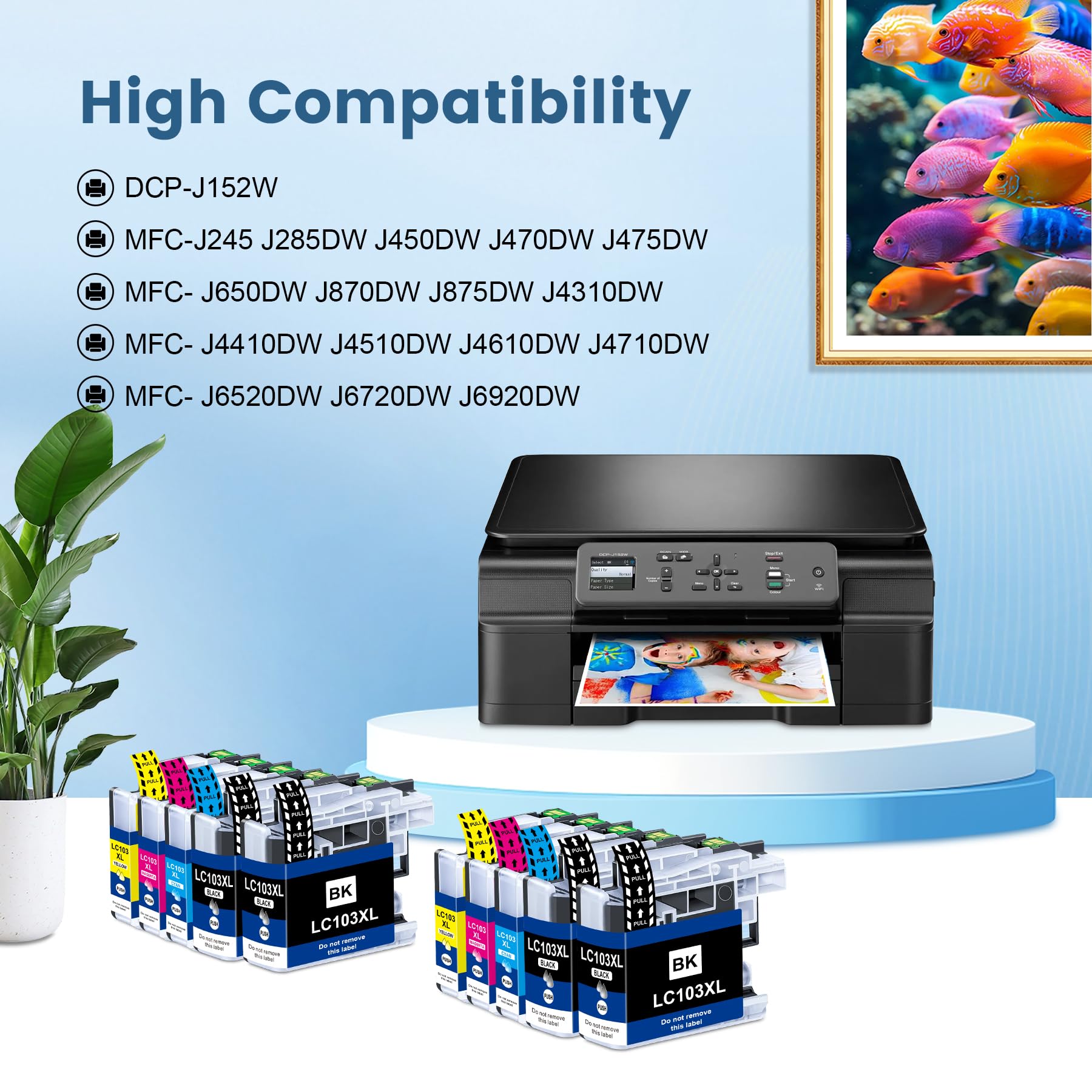 Compatible LC103 Ink Cartridges Combo Pack Replacement for Brother LC-103 103 Ink Cartridges for Brother DCP-J152W MFC-J245 J285DW J450DW J470DW J475DW Printer (10-Pack, 4BK/2C/2M/2Y)