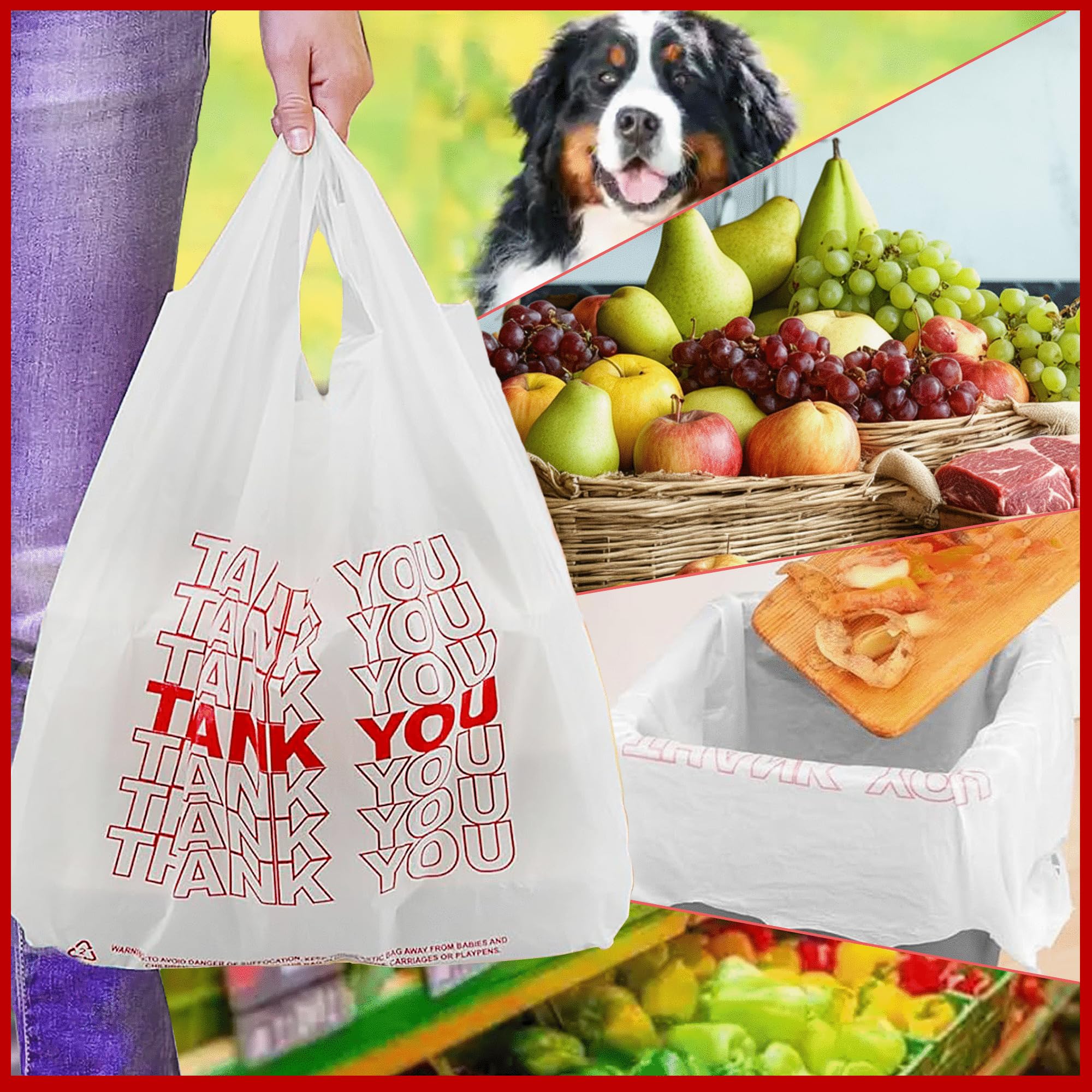 TashiBox 308 Ct plastic bags/Shopping Bags/Thank You Bags/Reusable and Disposable Grocery Bag - Measures 11.5" X 6.25" X 21", 15mic, 0.6 Mil