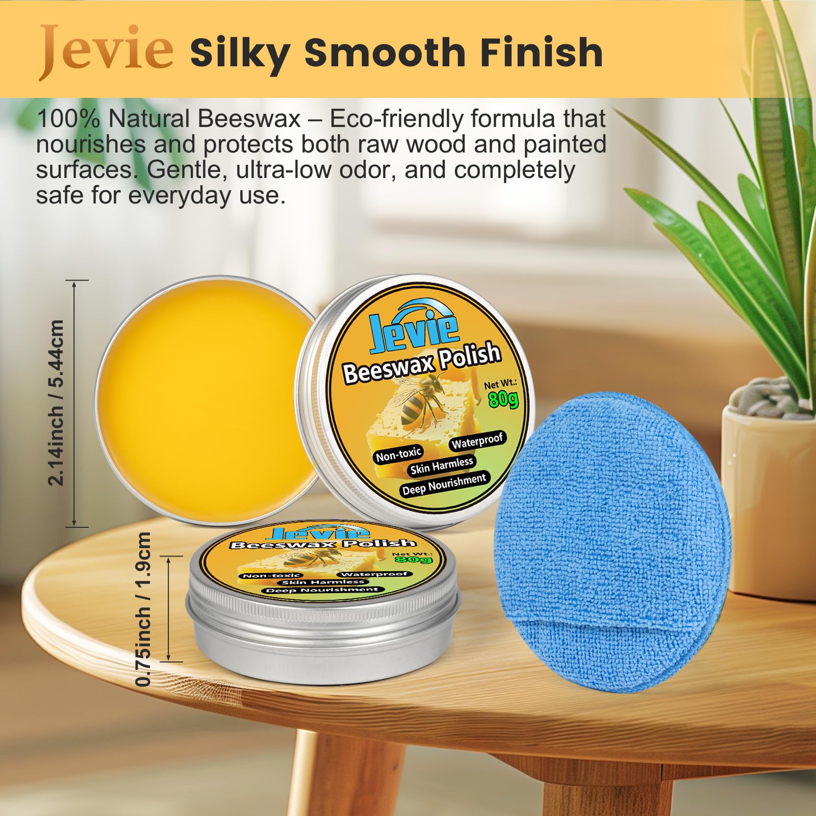 Jevie Natural Beeswax Furniture Polish & Wood Finish (3x80g) | Odorless Natural Wood Wax, Waterproof & Crack-Resistant, for Furniture, Antiques & Musical Instruments