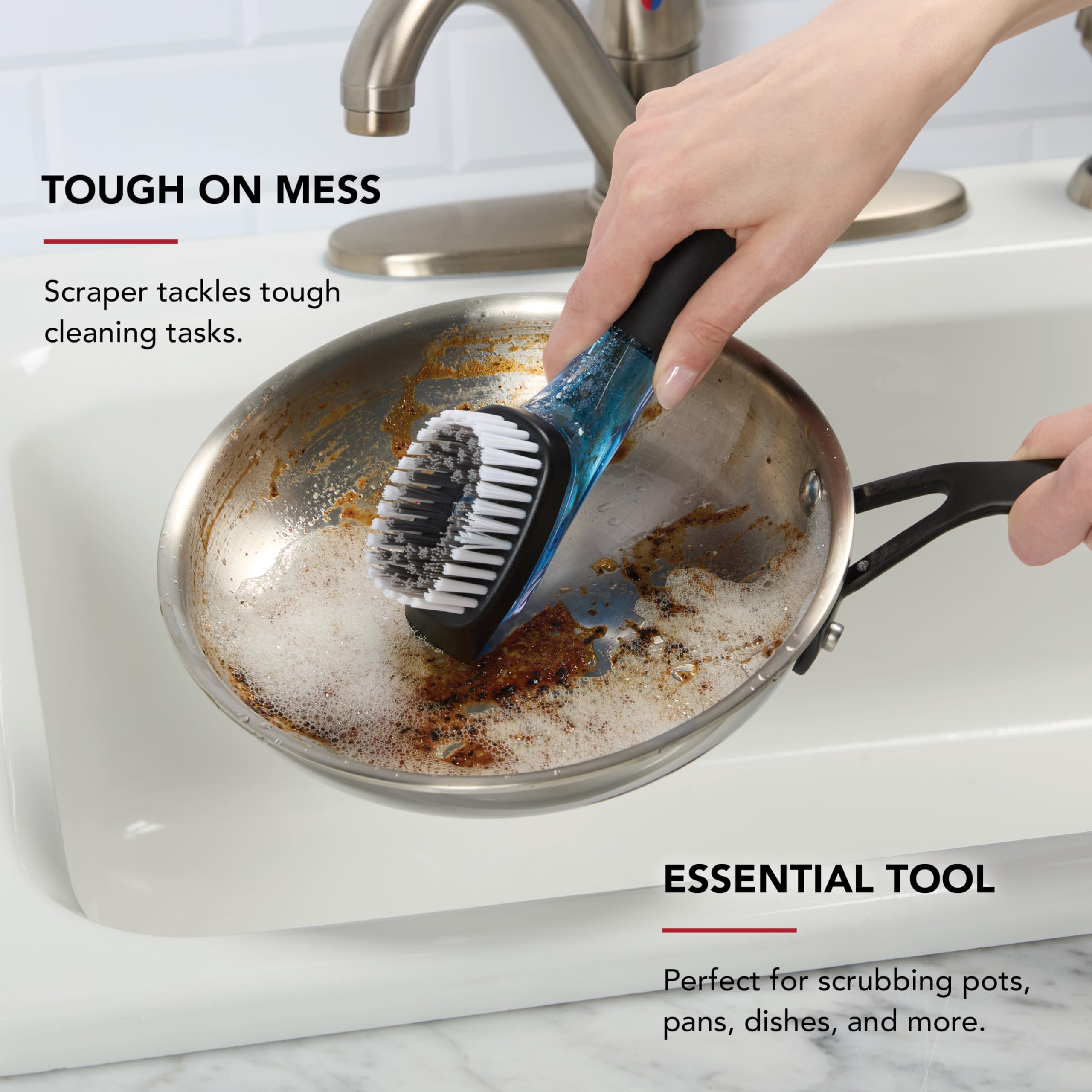 KitchenAid Soap Dispensing Sink Brush with Easy to Fill Handle, Nylon Bristles for Tough Cleaning, Comfort Grip Handle for Non Slip Grip, Black